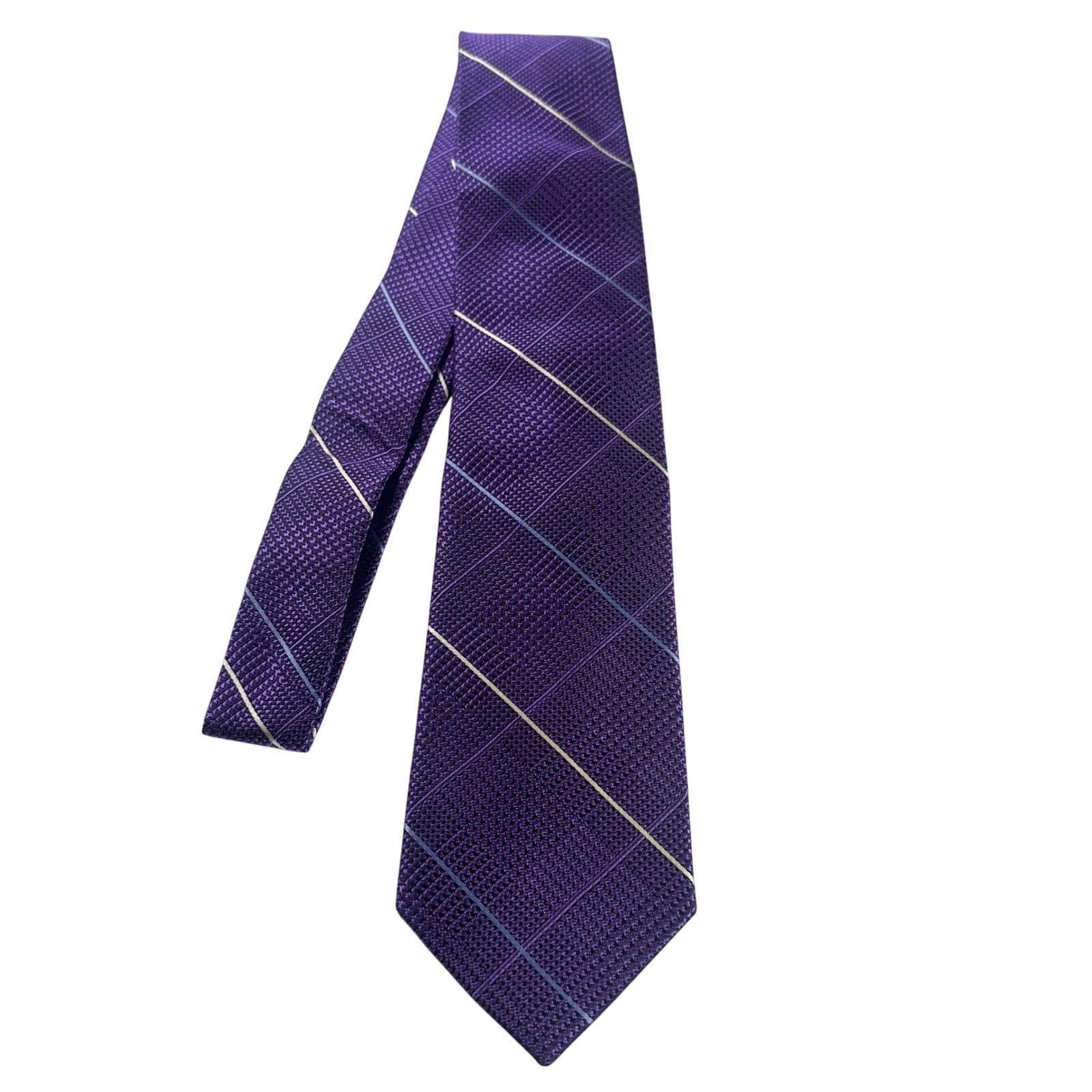 Paul Fredrick Mens Purple Grid Pattern Silk Tie Hand Made NWT