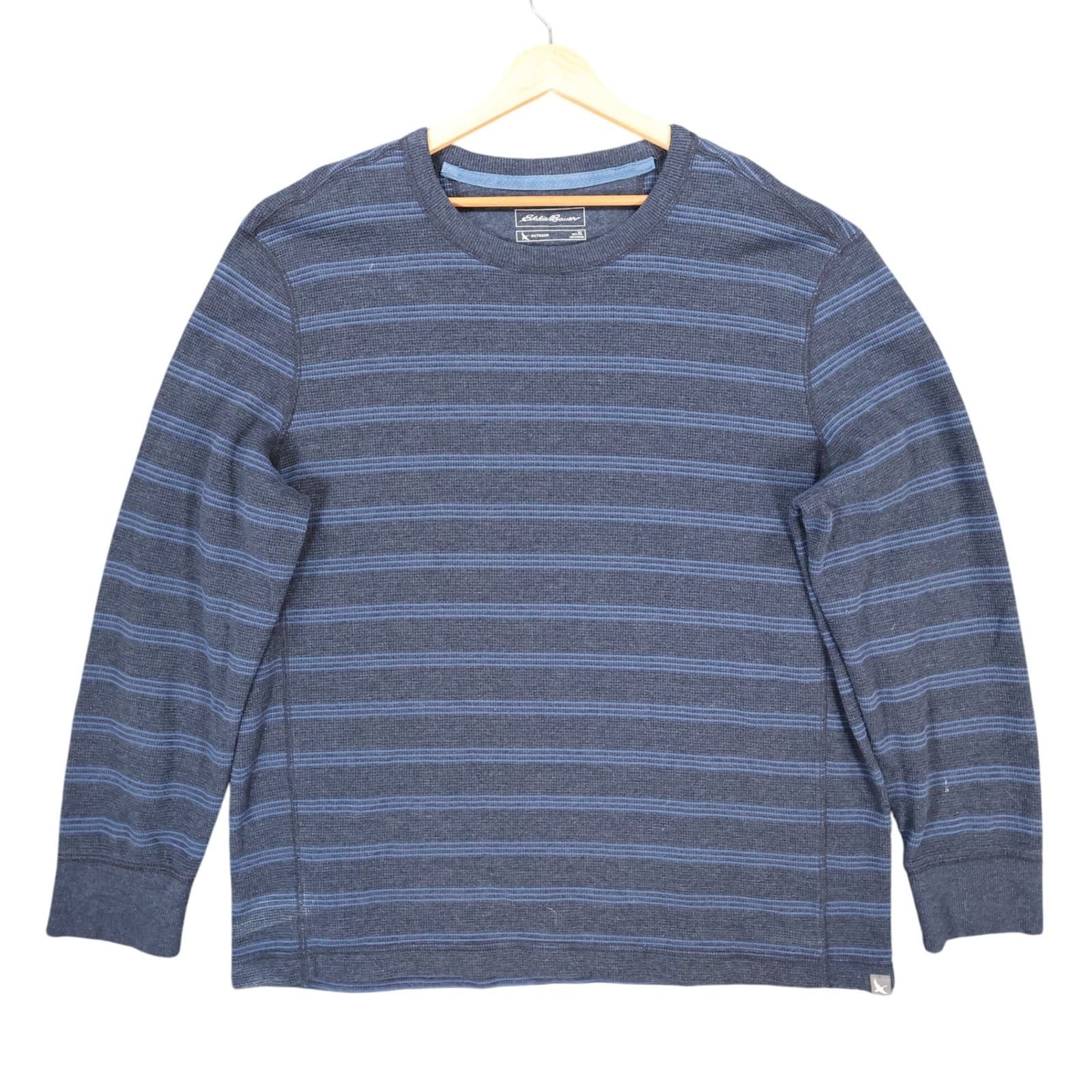 Eddie Bauer Outdoor Shirt Mens XL Blue Excellent Striped Waffle Knit Thermal LS