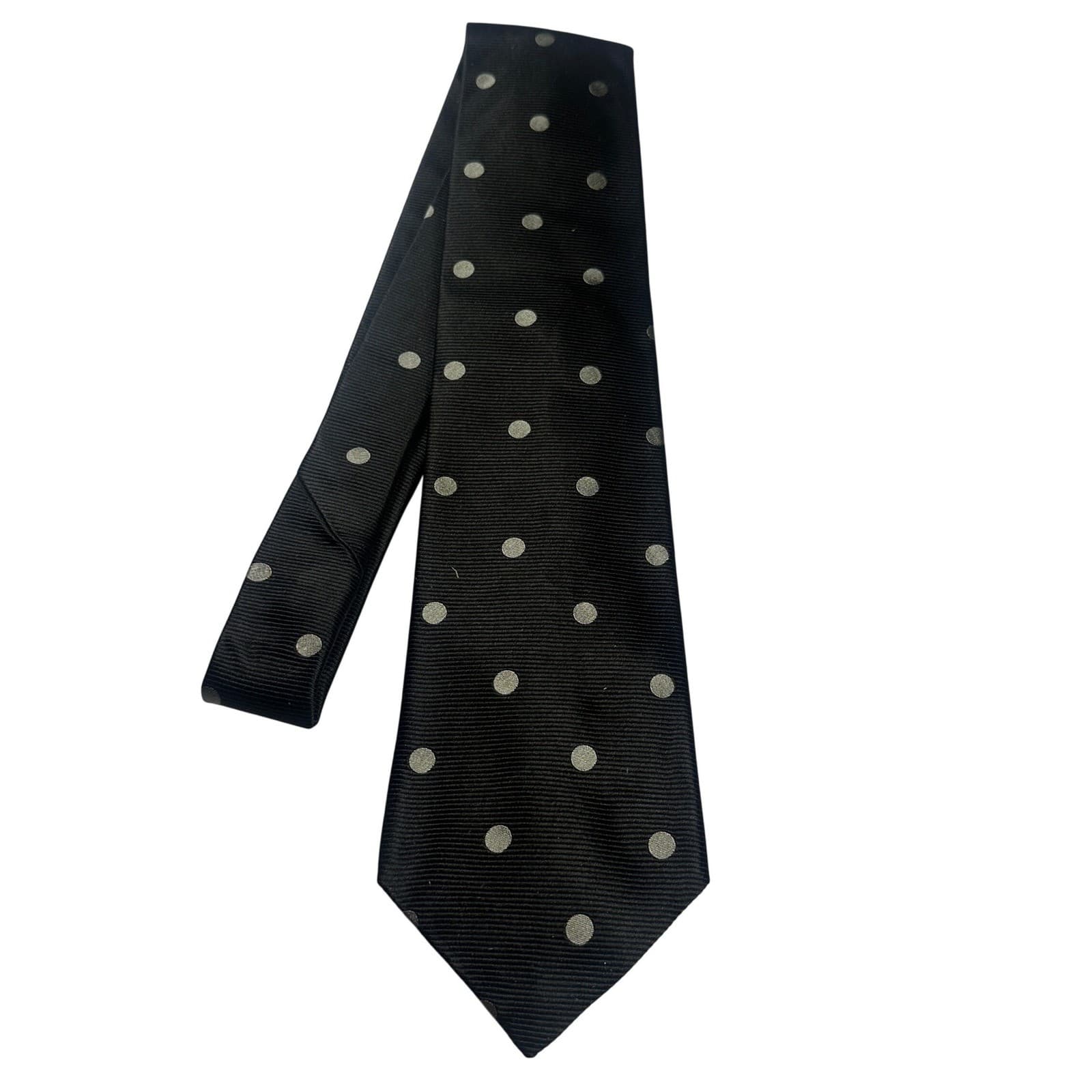 Paul Fredrick Mens Black Polka Dot Silk Tie NWT