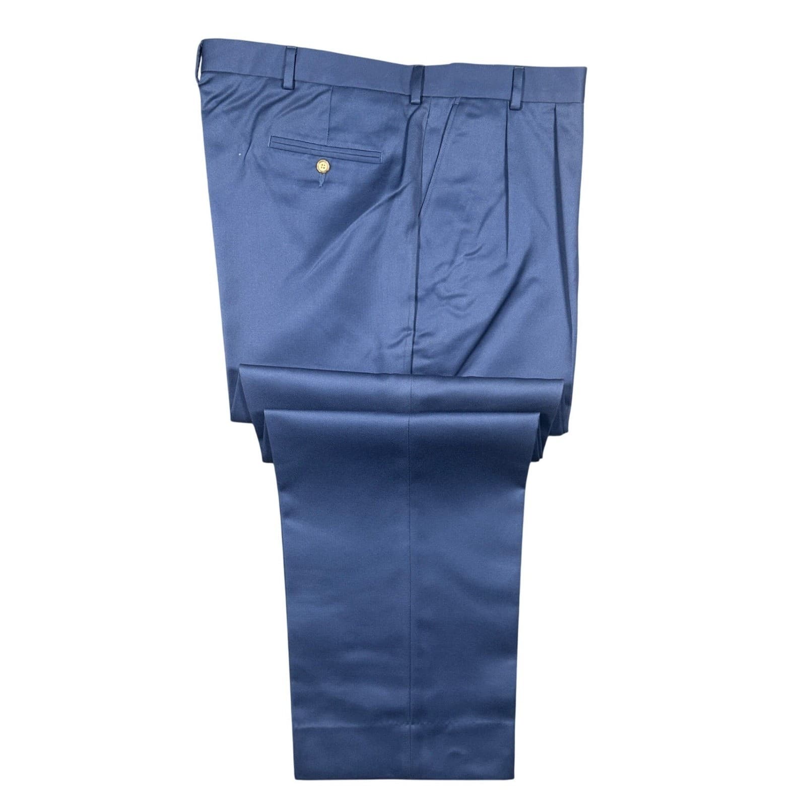 Lands' End Dress Pants Mens 44 Long Blue Pleated Cotton Chinos Trousers