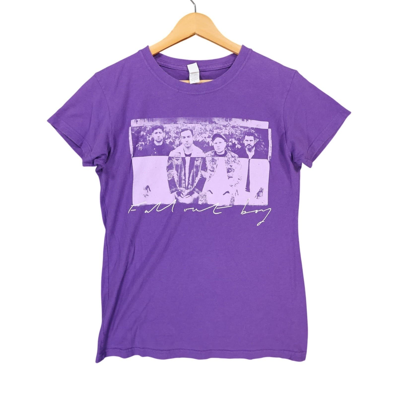 Fall Out Boy Band Tee Womens Large Purple Excellent Graphic Print Short Sleeve