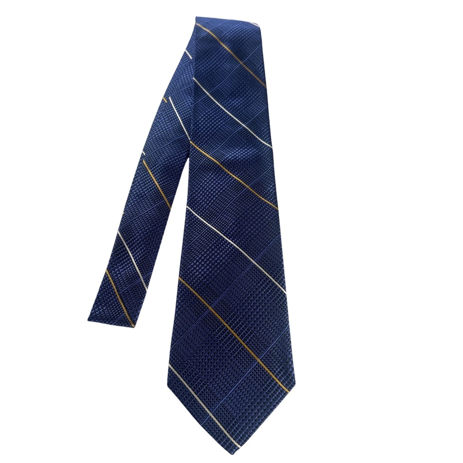 Paul Fredrick Mens Silk Blend Necktie Blue Gold White Plaid Dress Tie NWT