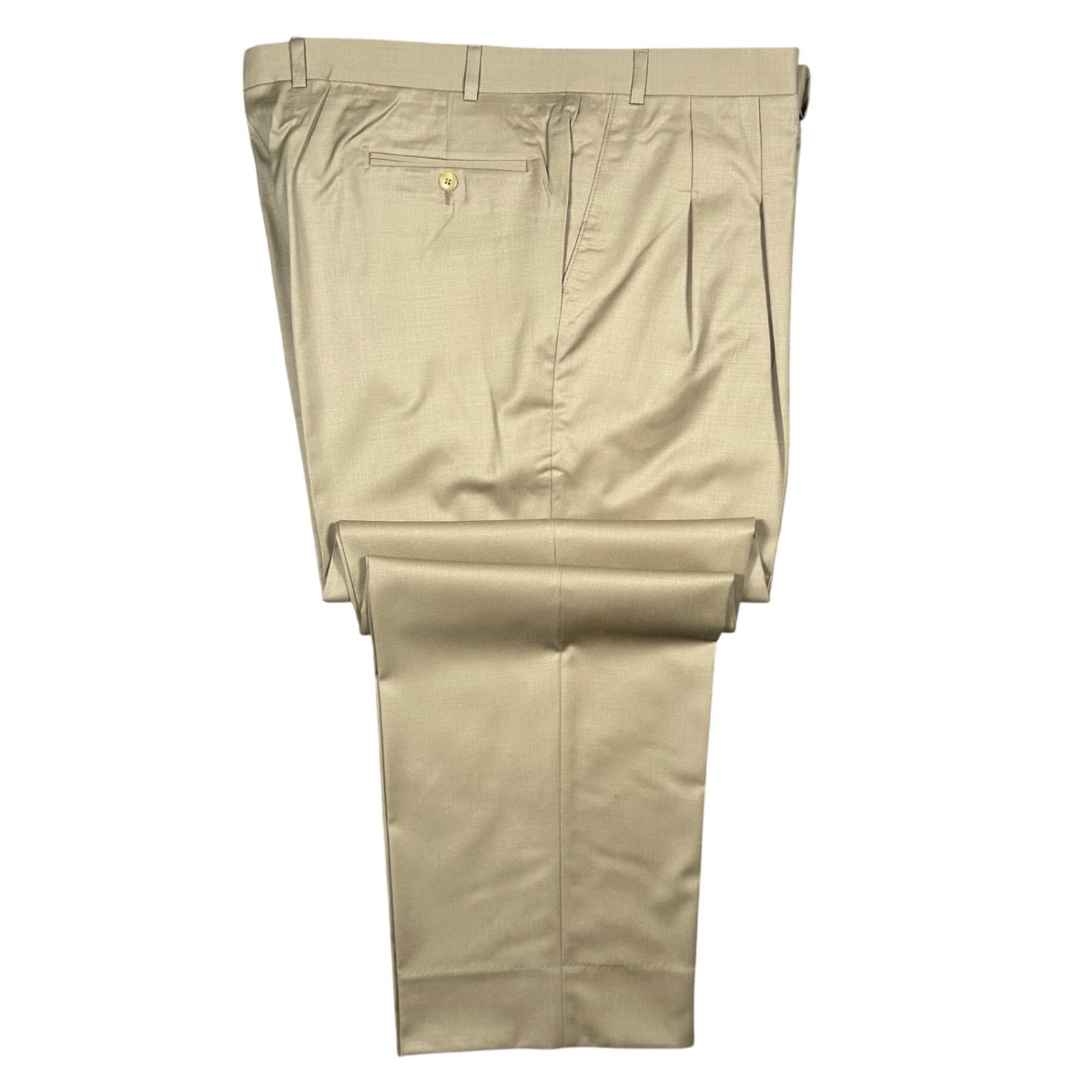 Carlo Mandrone Dress Pants Mens 44L Tan Pleated Made in Canada Trousers