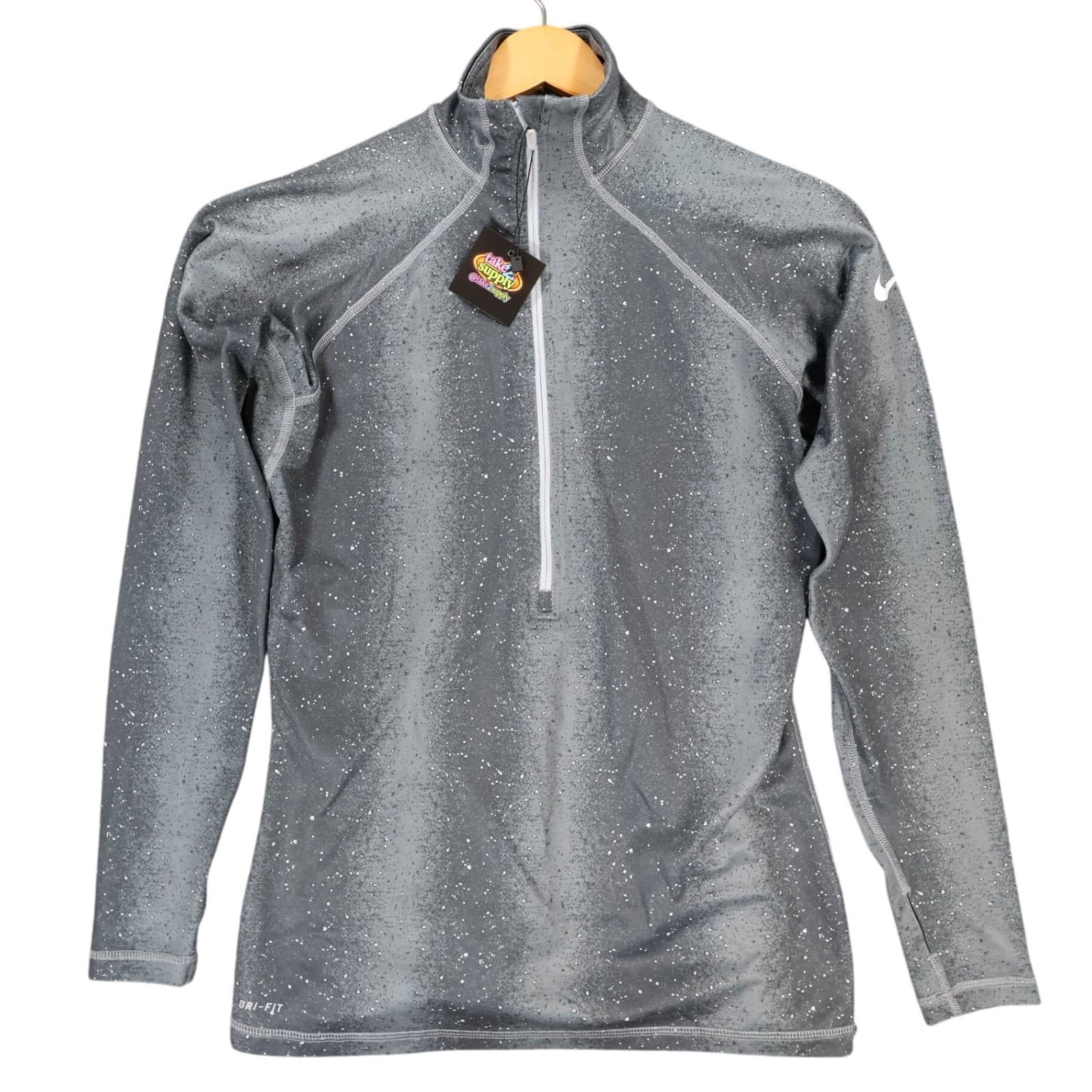 Nike Pro Half Zip Pullover Womens Large Gray Excellent Speckled Print