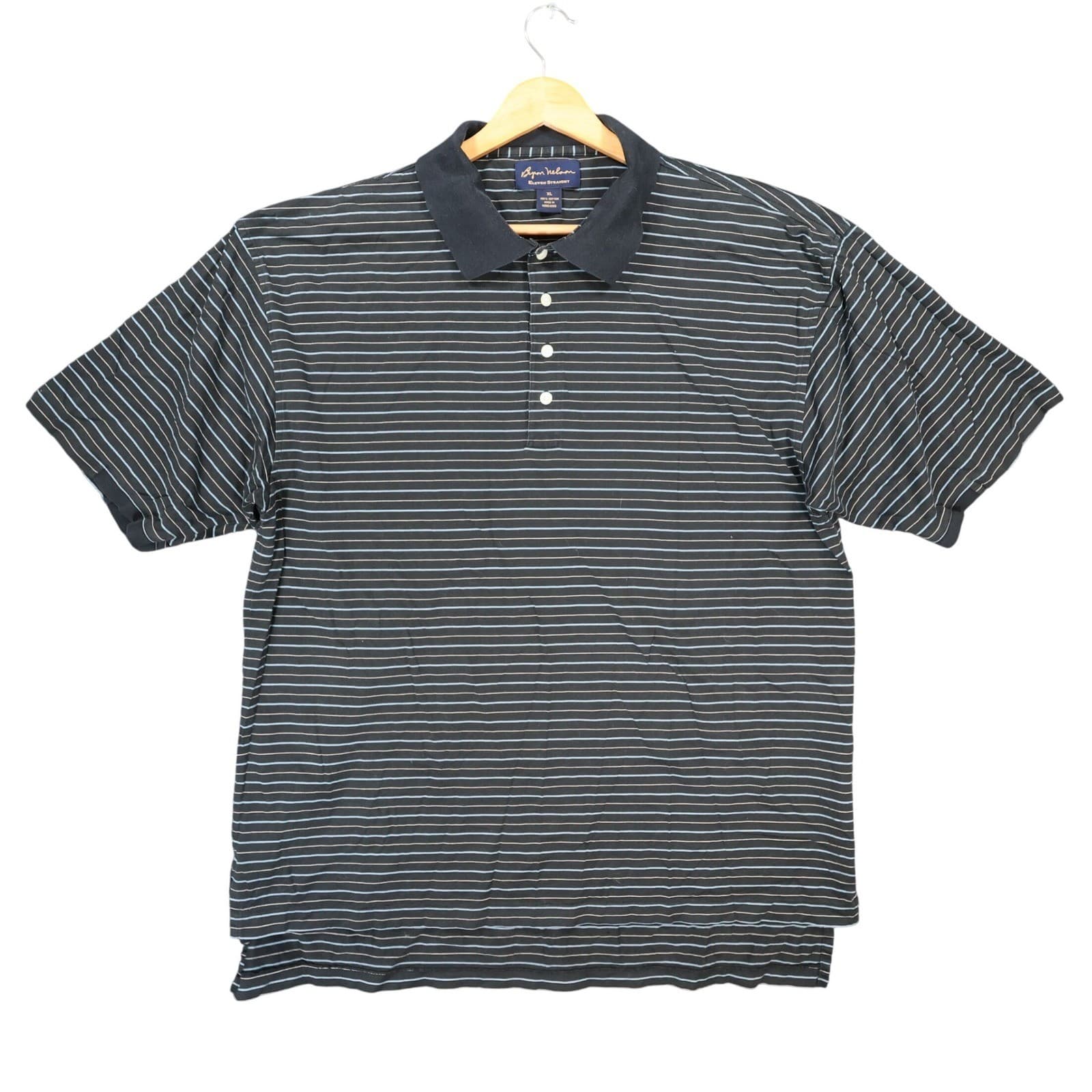 Byron Nelson Polo Mens XL Black Excellent Striped Cotton Short Sleeve Golf Shirt