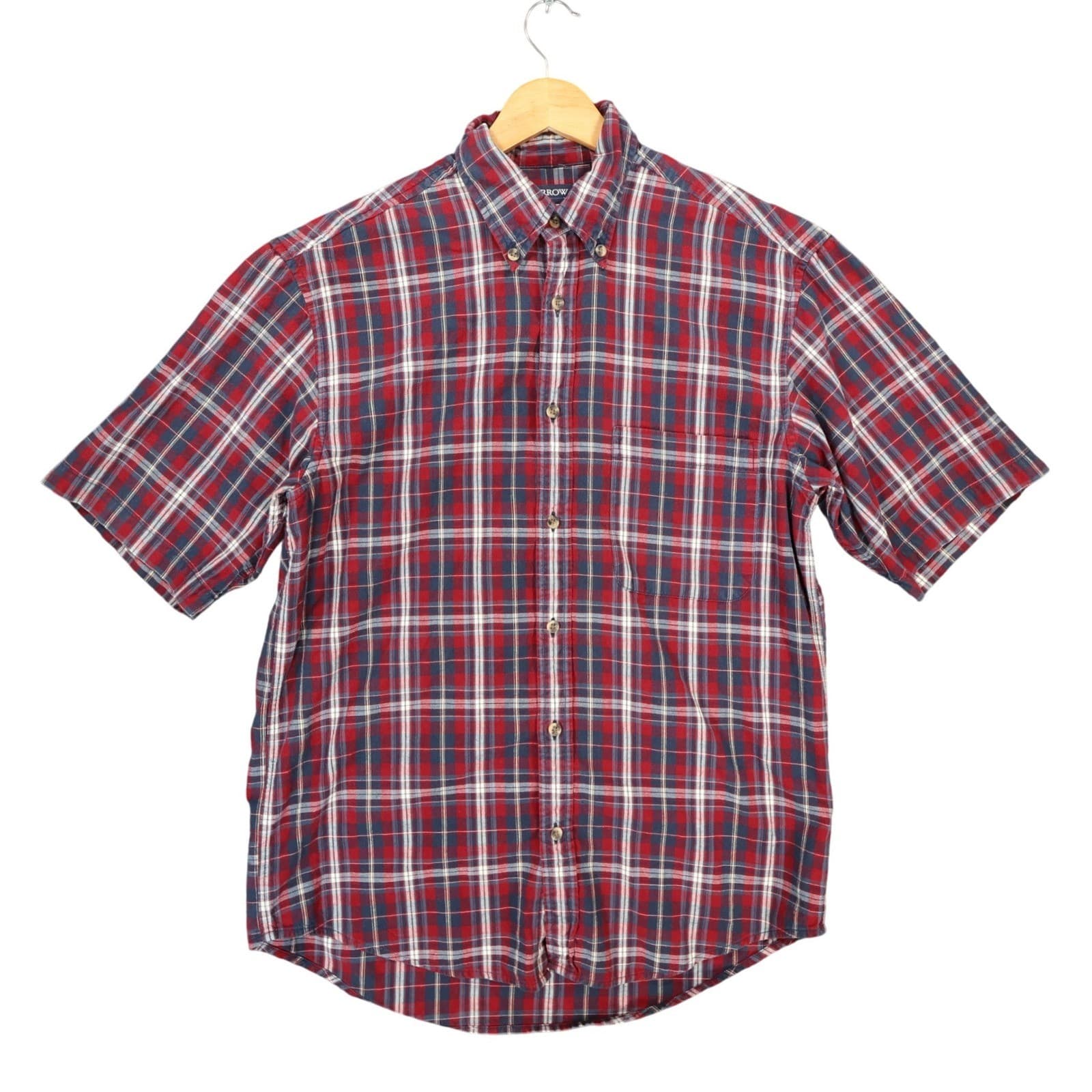 Arrow Button Down Mens Size S Red Excellent Plaid Short Sleeve