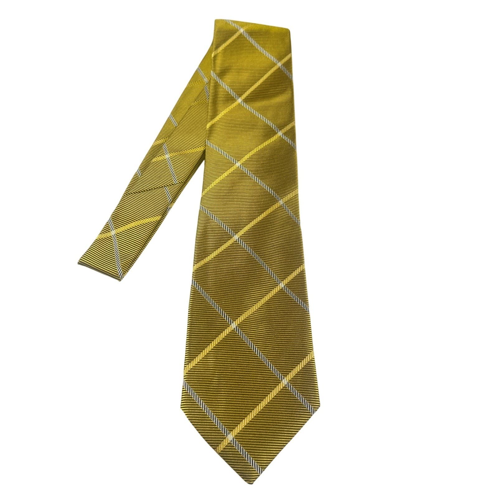 Paul Fredrick Mens Yellow Plaid Silk Necktie Tailored in USA NWT