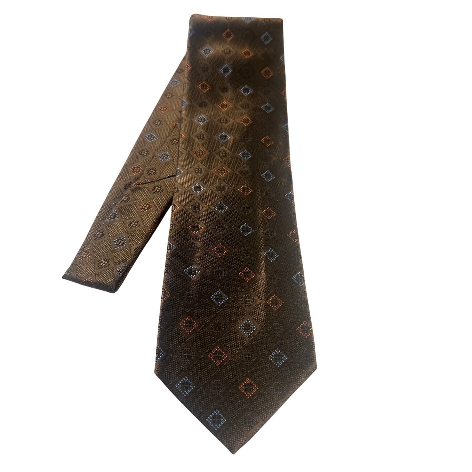 Paul Fredrick Mens Italian Silk Hand Tailored Tie Brown Diamond Pattern NWT