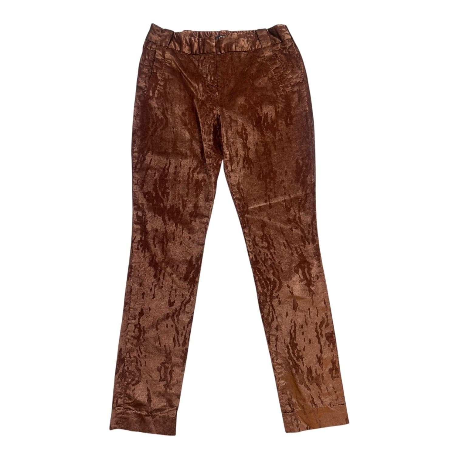 ETCETERA Women's Size 6 Brown Burnout Velvet Straight Leg Pants