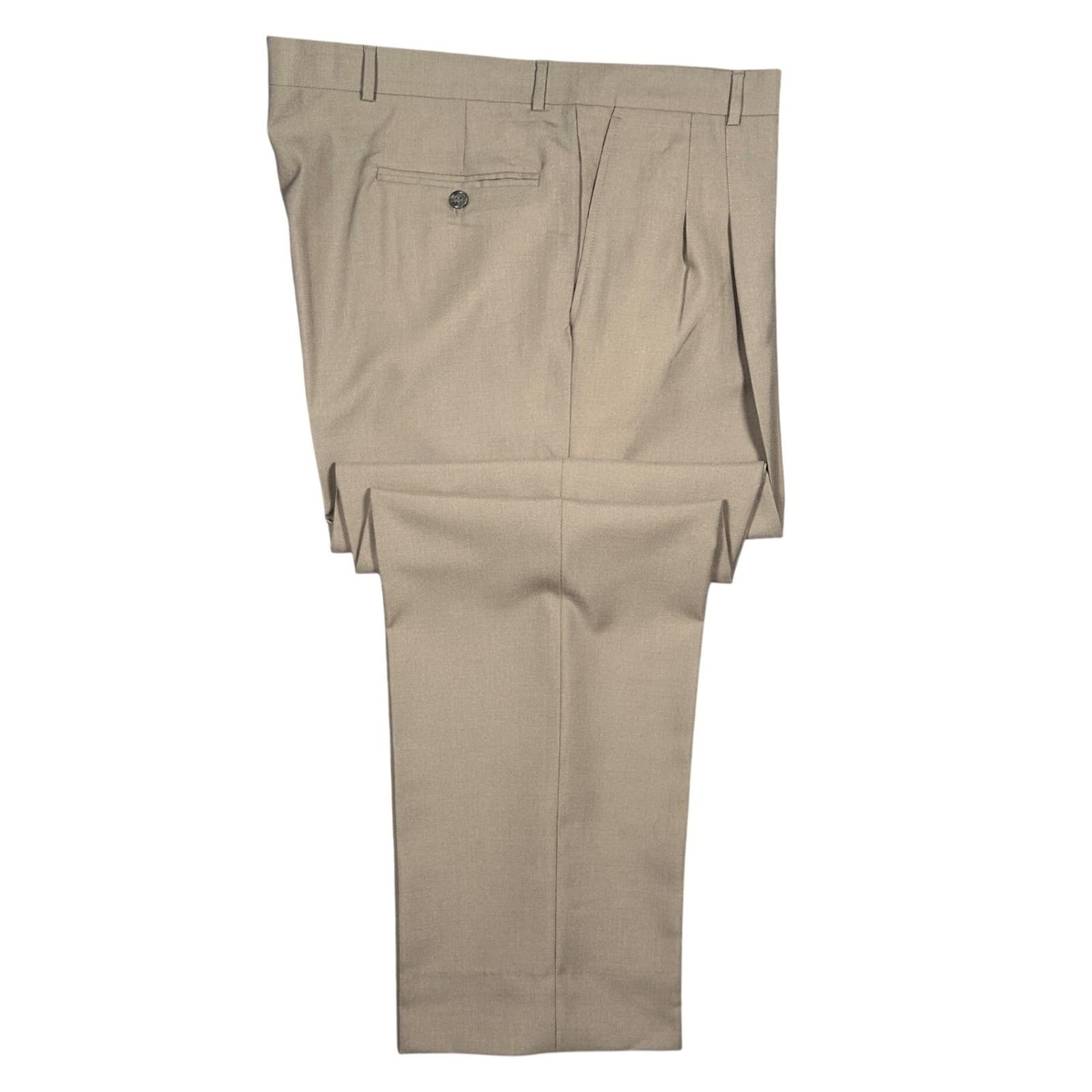 Palm Beach Dress Pants Mens 44L Tan Pleated Merino Wool Blend Khaki