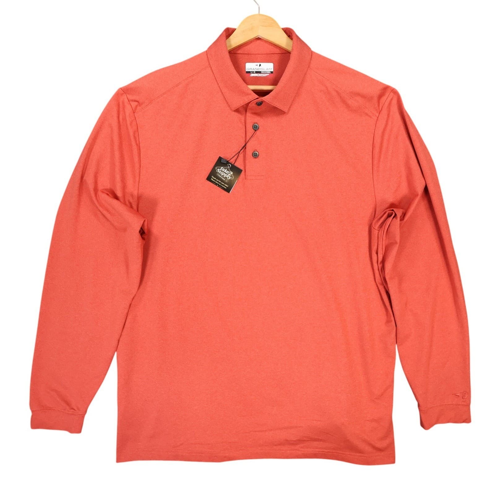 Grand Slam Polo Mens Large Orange Excellent 360 Motion Flow Long Sleeve