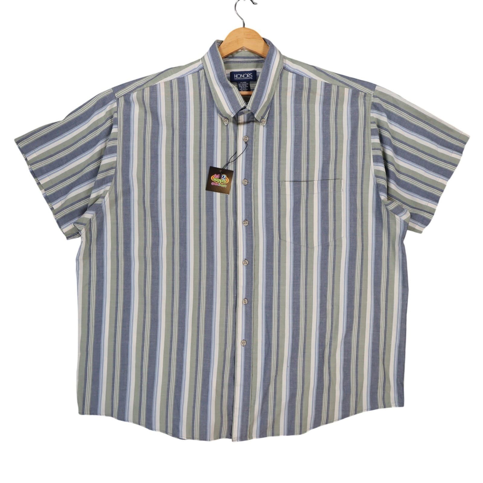 Honors Button Up Mens XXL Blue Excellent Vintage Striped Short Sleeve Shirt