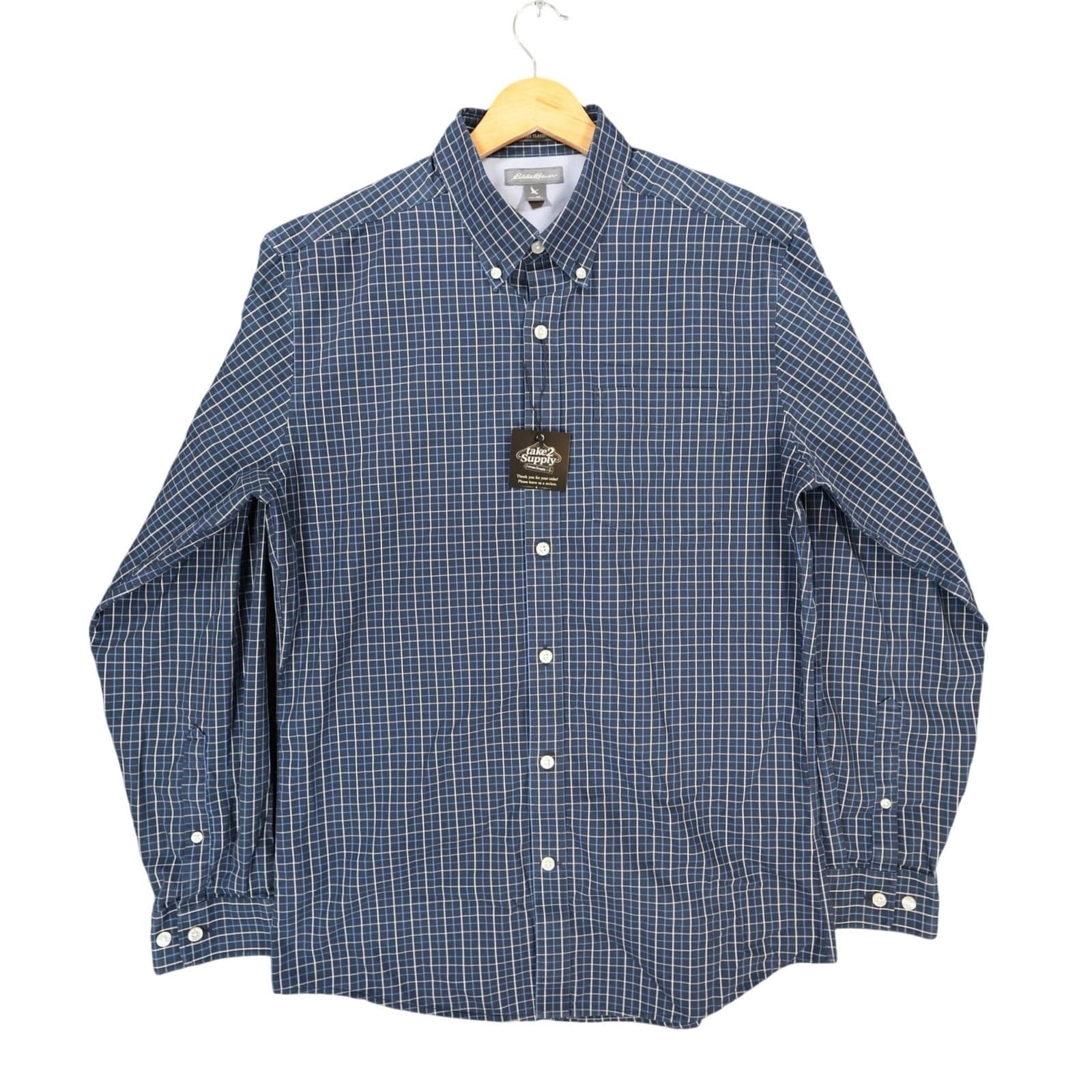 Eddie Bauer Button Down Mens M Blue Excellent Wrinkle Free Plaid