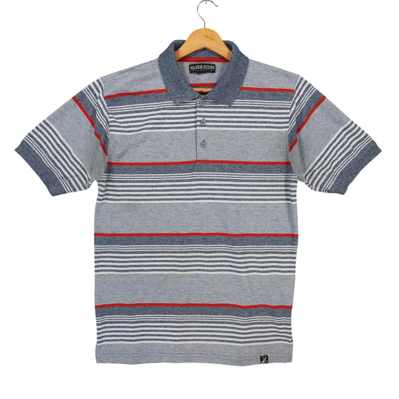 Silver Stone Collection Polo Mens M Blue Excellent Striped Short Sleeve