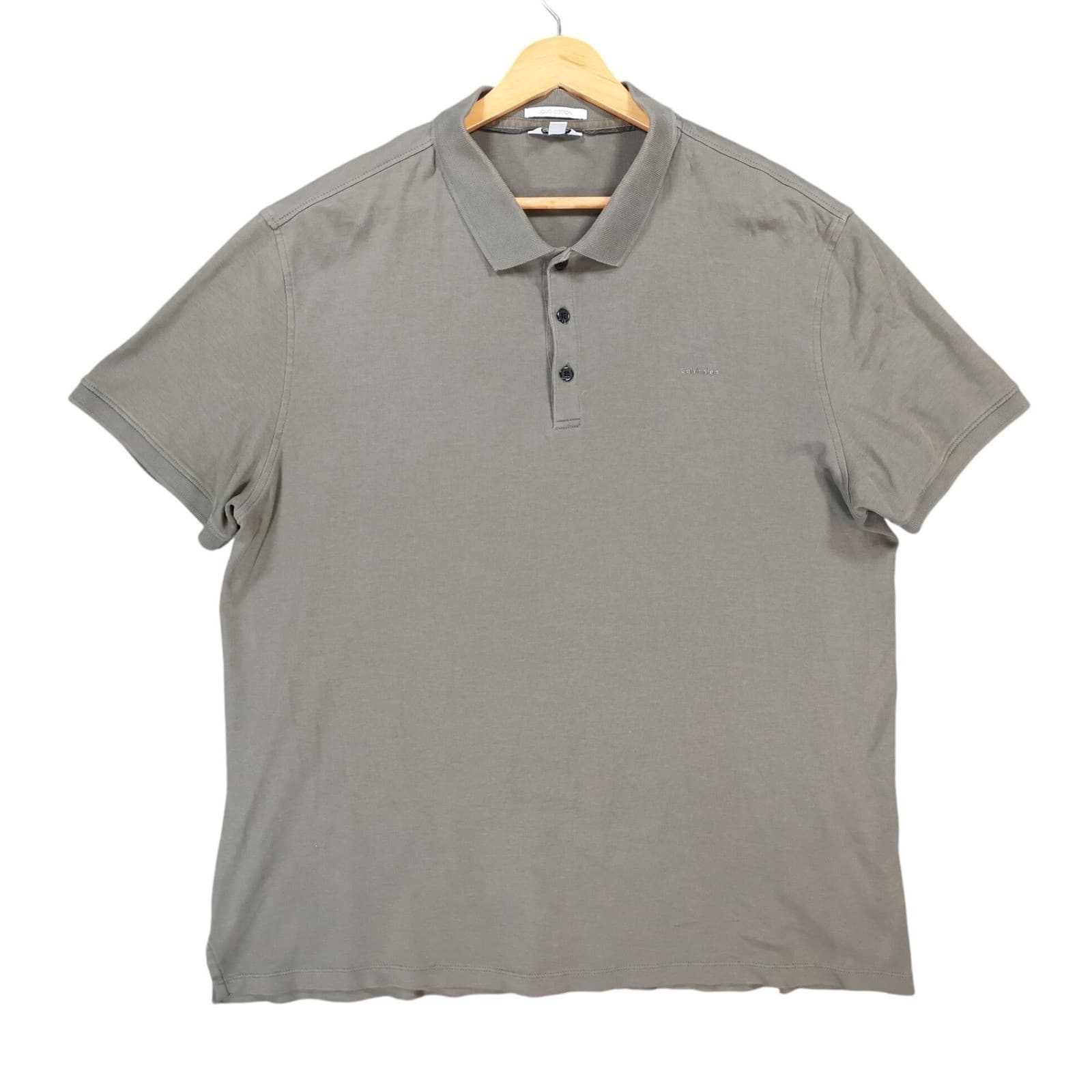 Calvin Klein Polo Mens XL Olive Green Excellent Liquid Cotton Short Sleeve