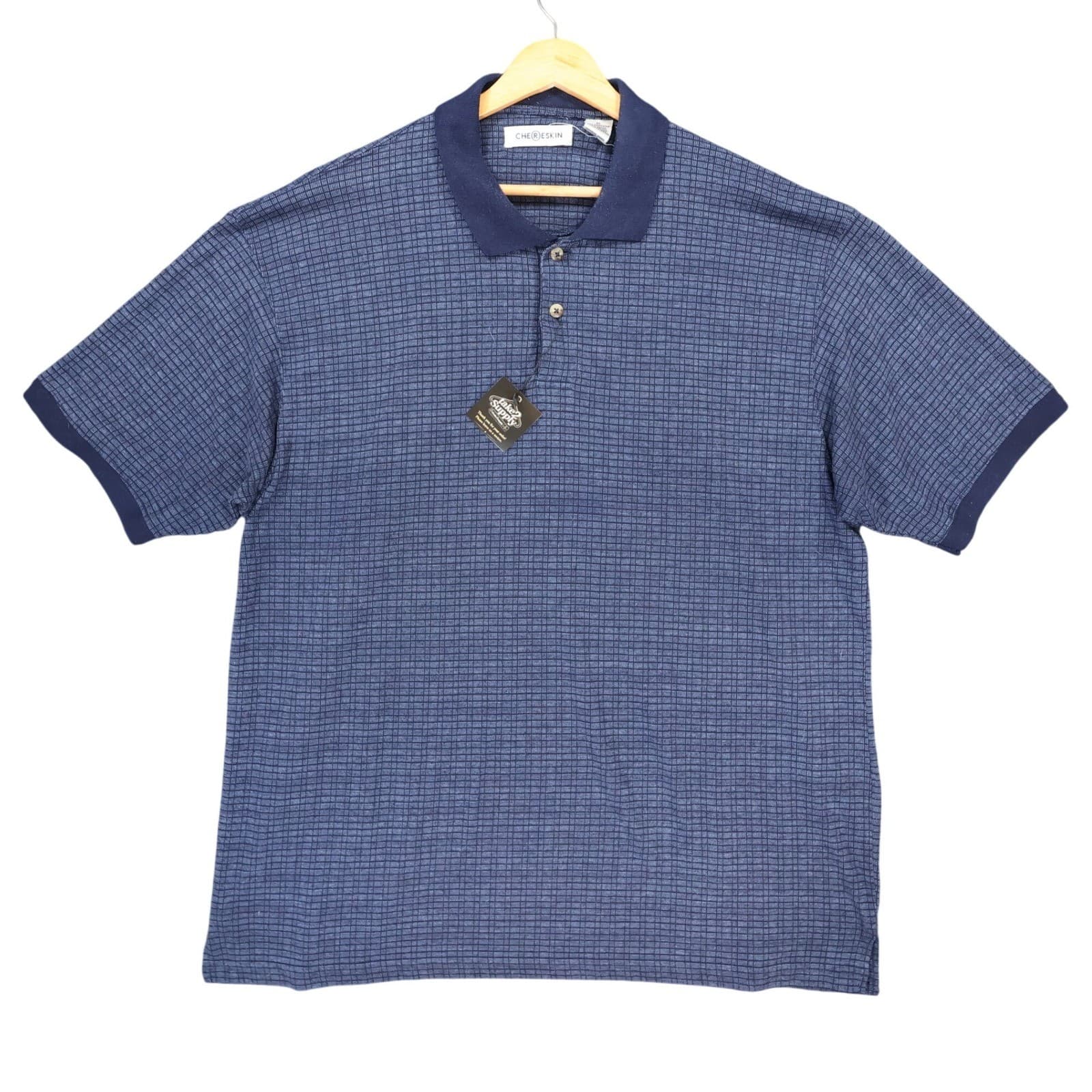 Chereskin Polo Mens XL Blue Excellent Grid Textured Short Sleeve Shirt
