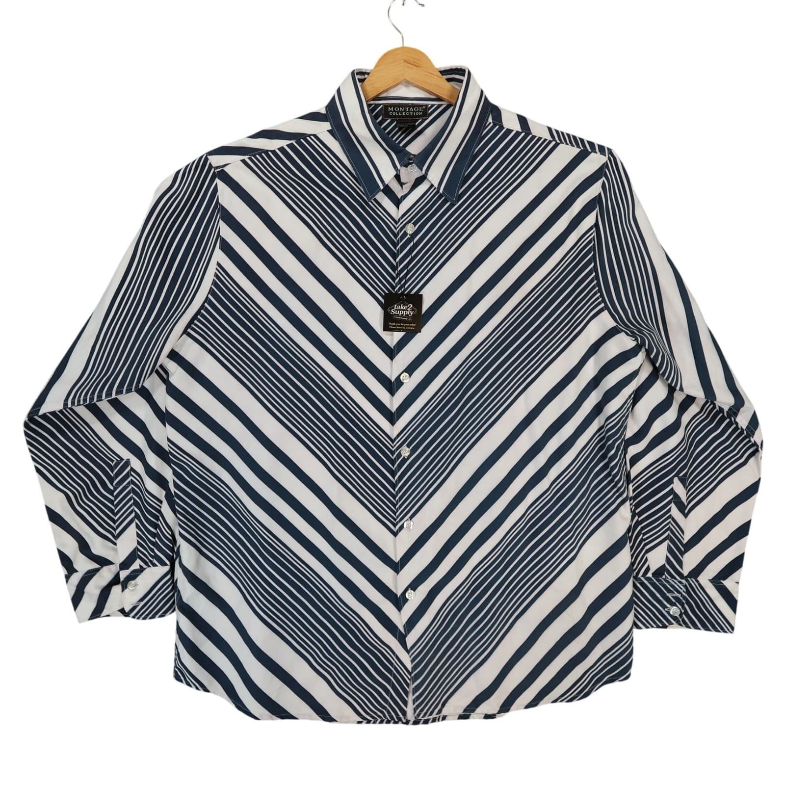 Montage Collection Button Down Mens XL Blue Excellent Striped Pattern