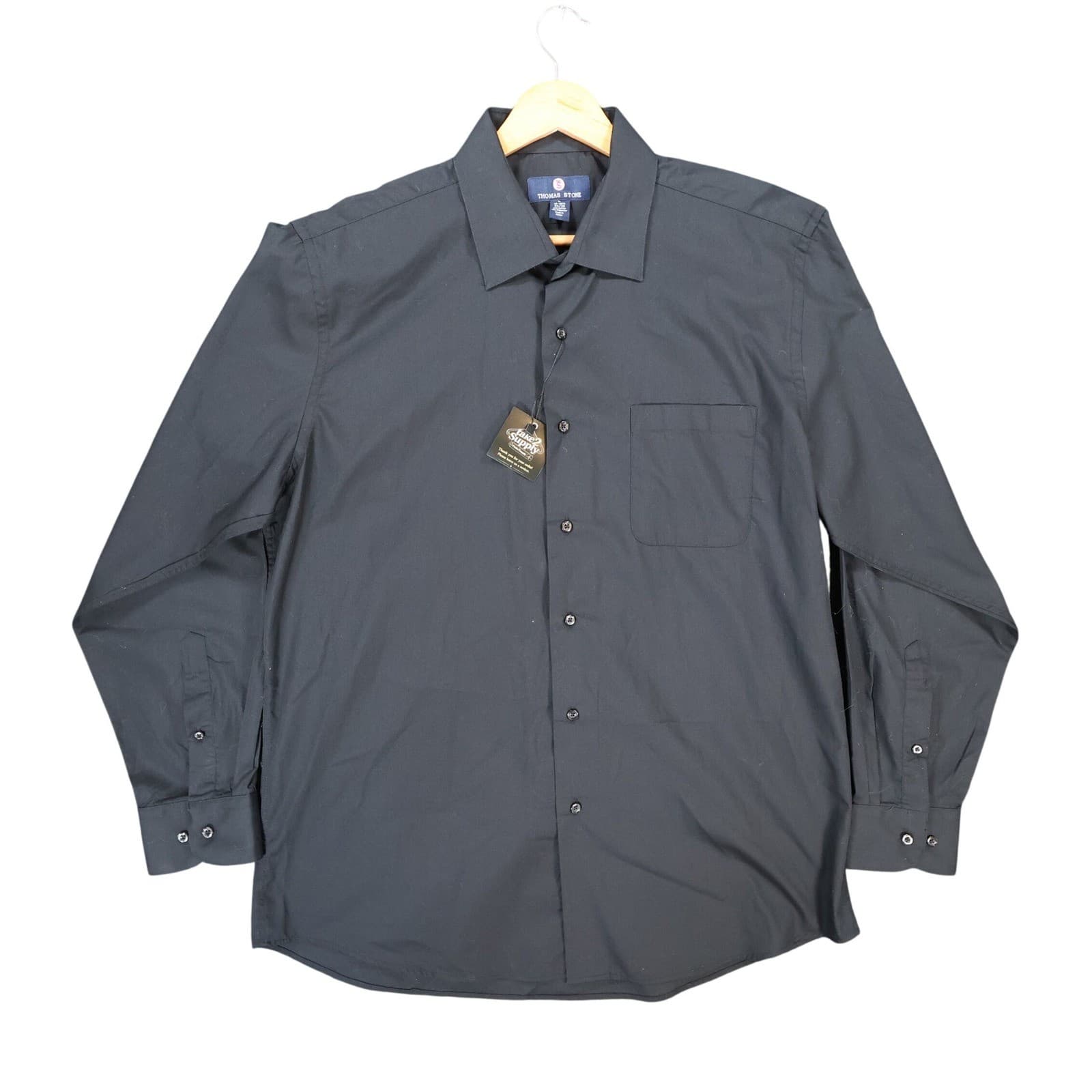 Thomas Stone Button Up Mens L Black Excellent Long Sleeve Solid