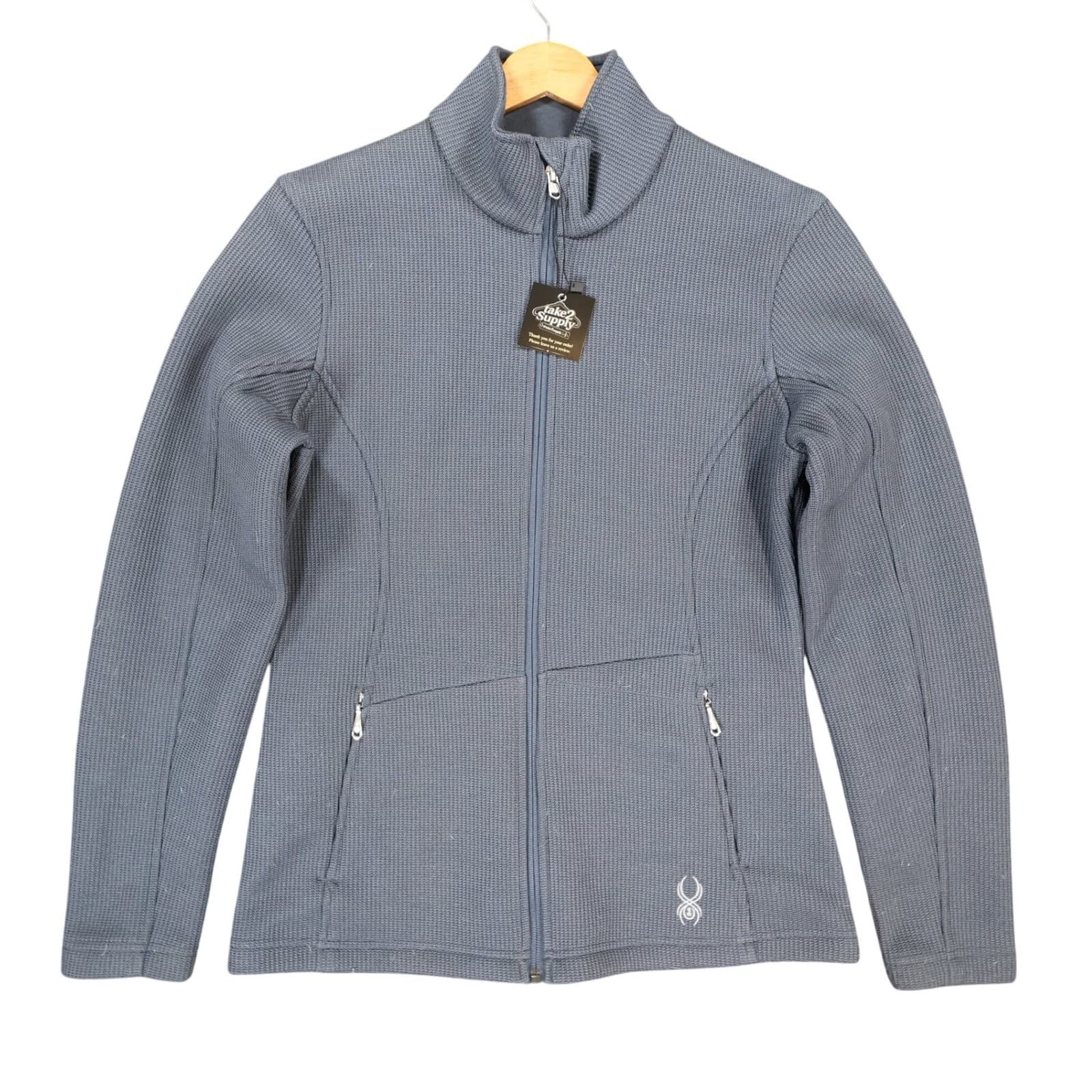 Spyder Core Sweater Ladies Large Blue Excellent Full Zip Waffle Knit
