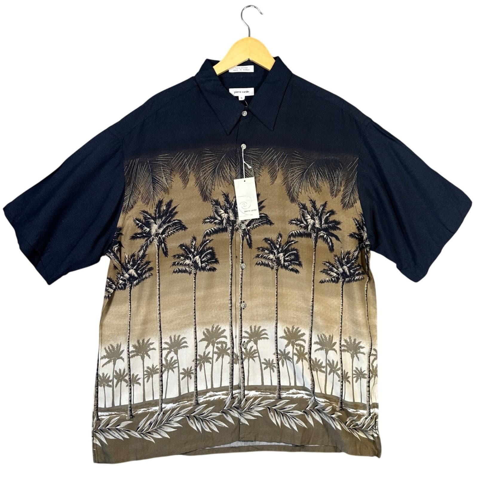 Pierre Cardin Men's XL Tropical Palm Tree Print Short Sleeve Button Down Shirt