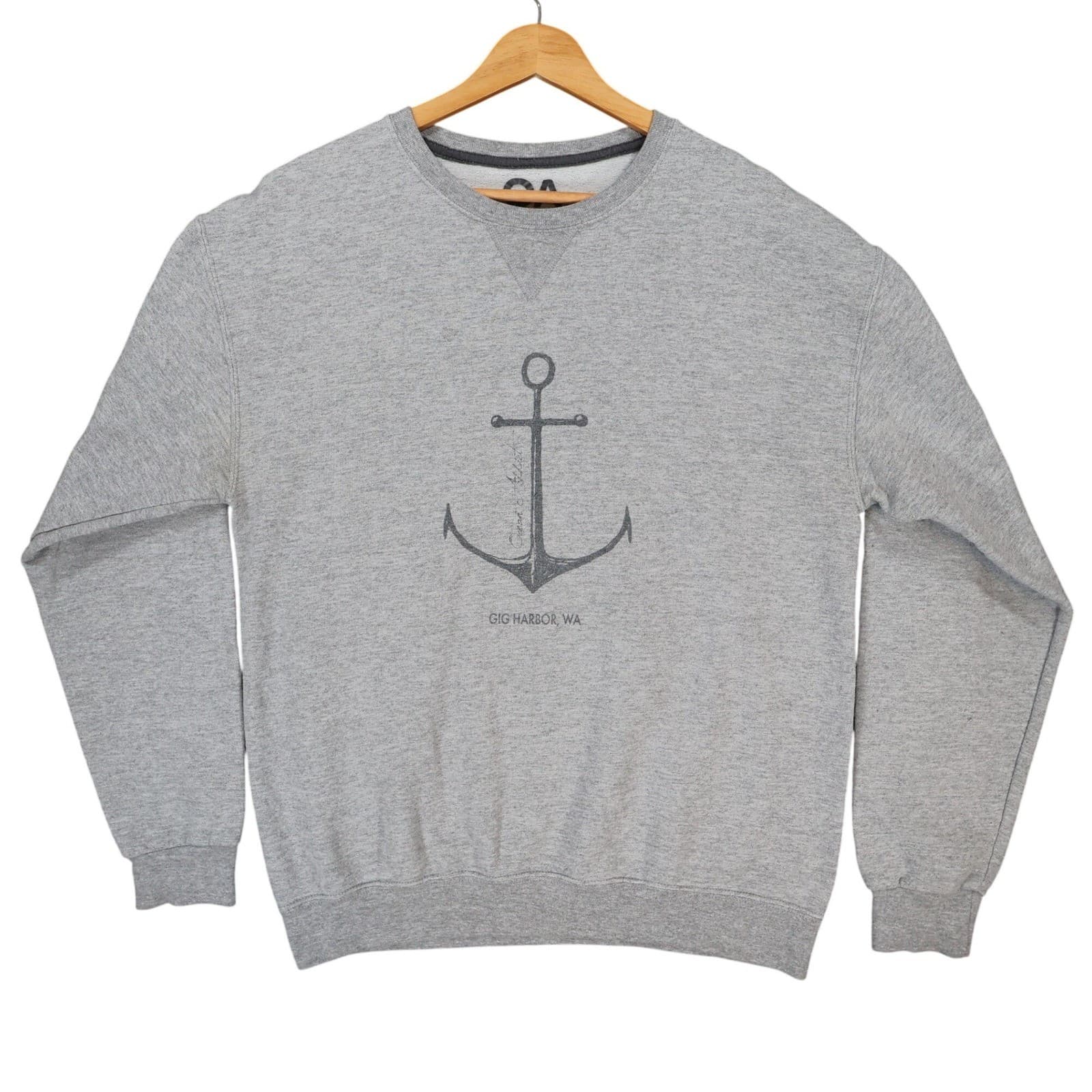 Ocean Addict Sweatshirt Mens M Gray Excellent Gig Harbor WA Anchor Graphic