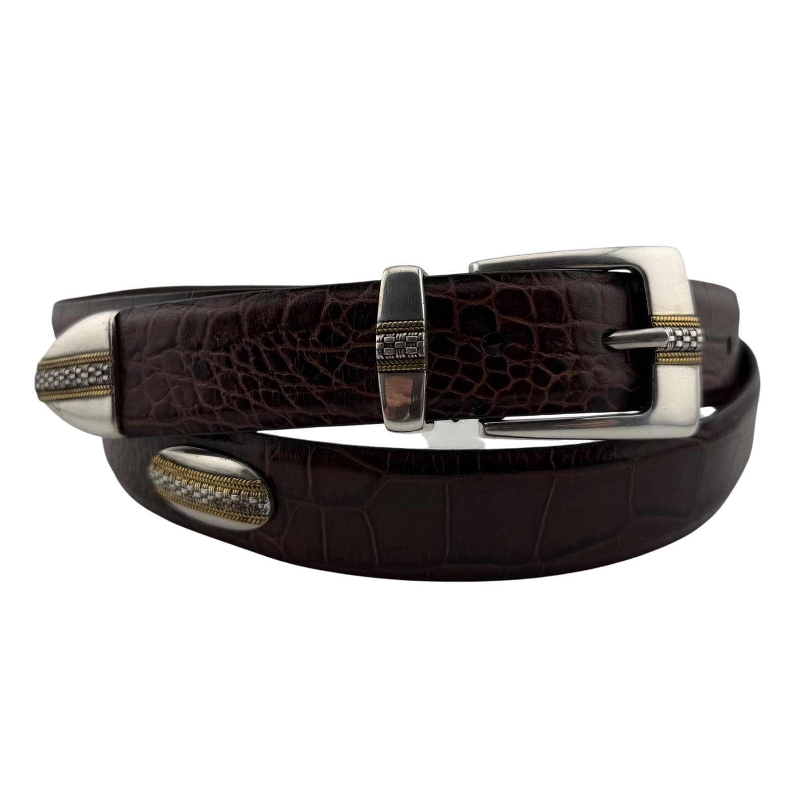 Jos. A. Bank Belt Mens 44 Brown Italian Calfskin Western Crocodile Embossed 51in