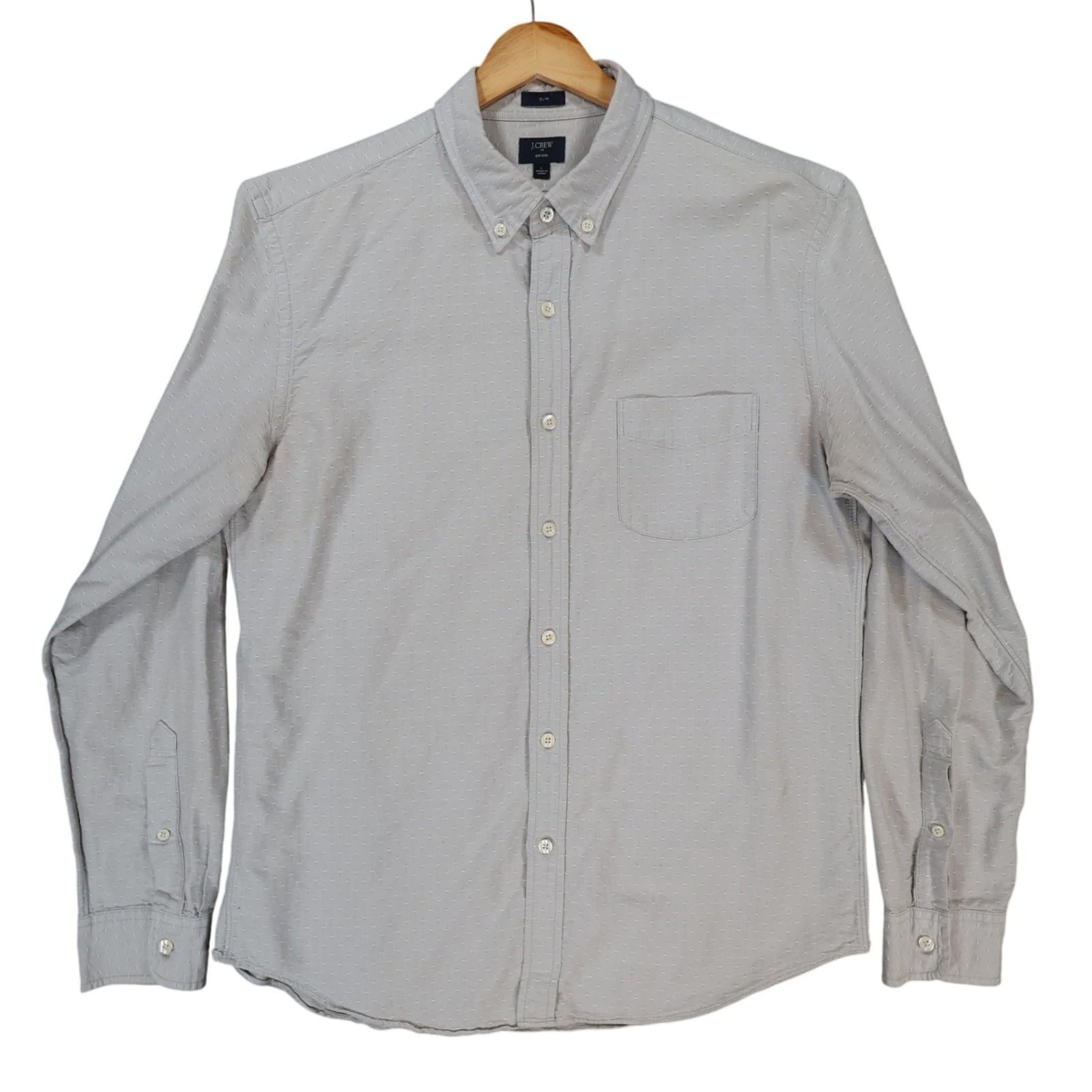 J.Crew Oxford Mens Large Gray Excellent Slim Fit Dobby Dot Button Down Shirt