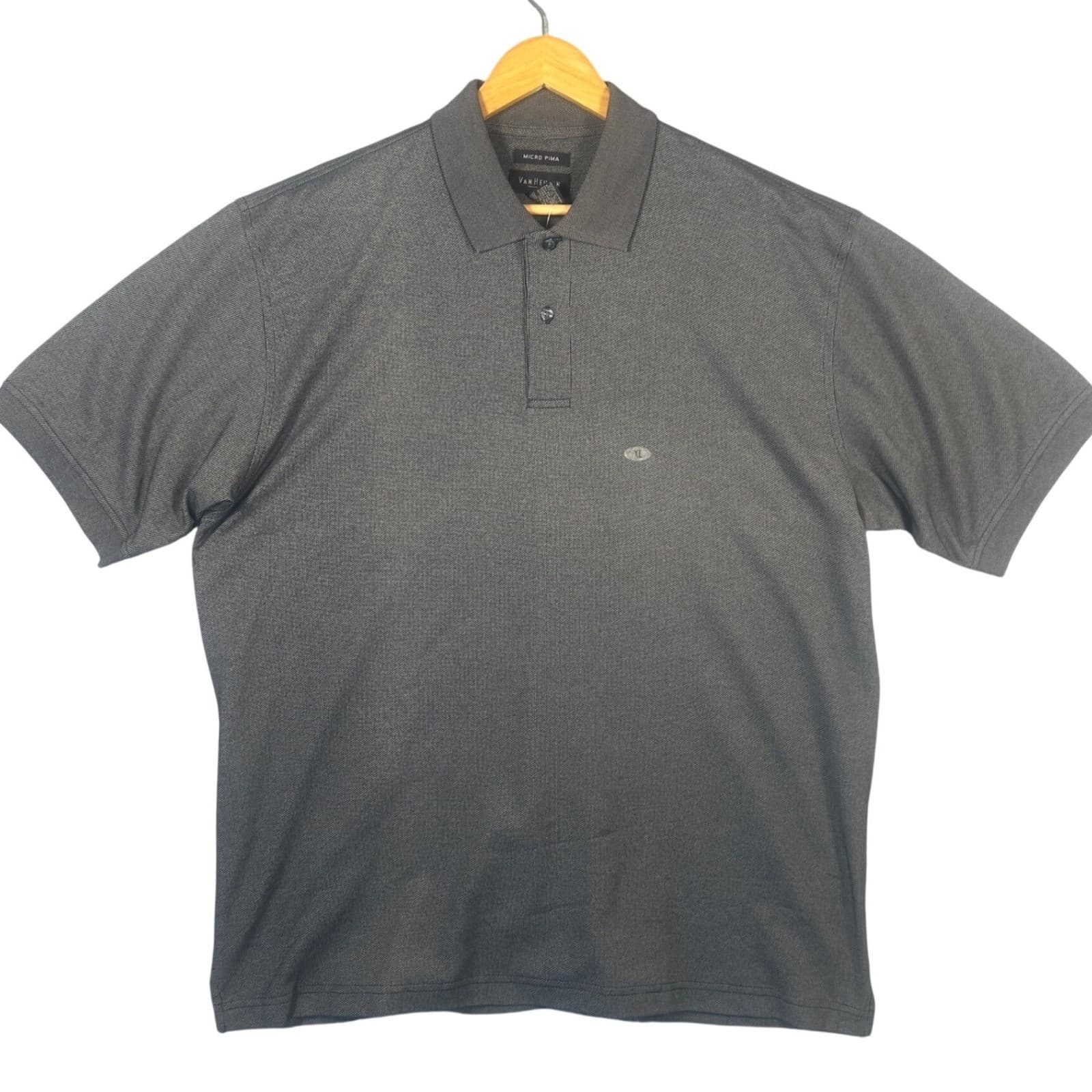 Van Heusen Men Micro Pima Short Sleeve Polo Shirt Gray XL