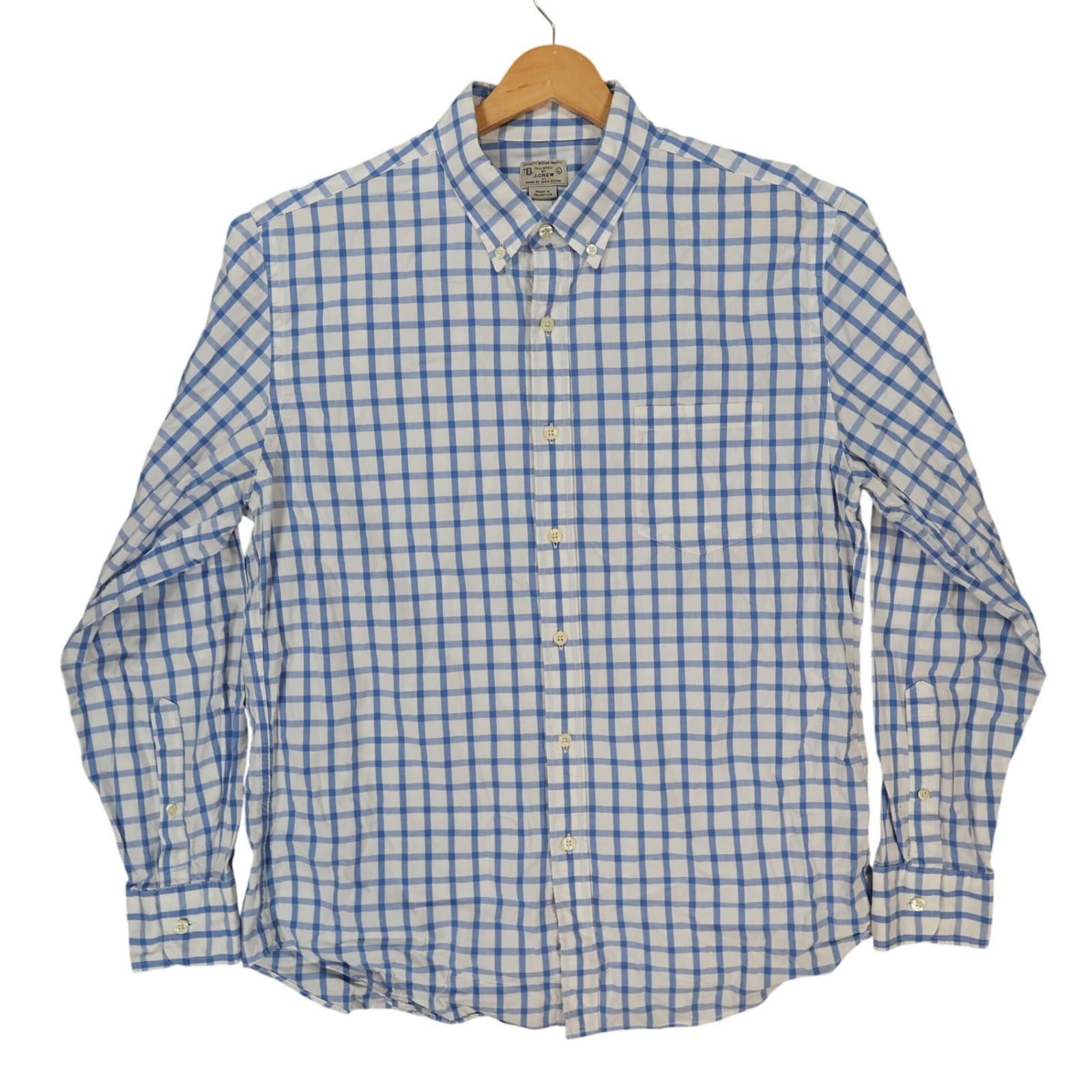 J.Crew Button Down Shirt Mens Large Blue Excellent Plaid Pattern