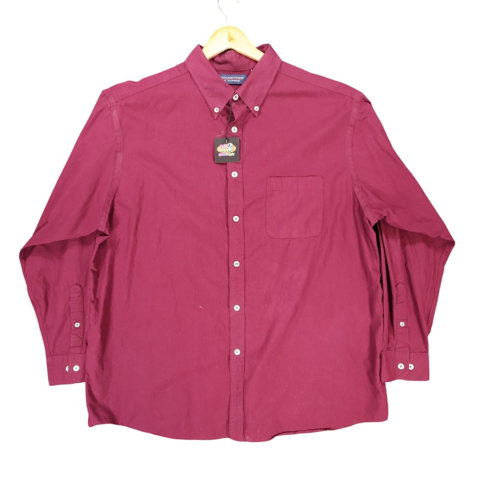 Roundtree Yorke Button Down Mens XL Maroon Excellent Micro Stripe