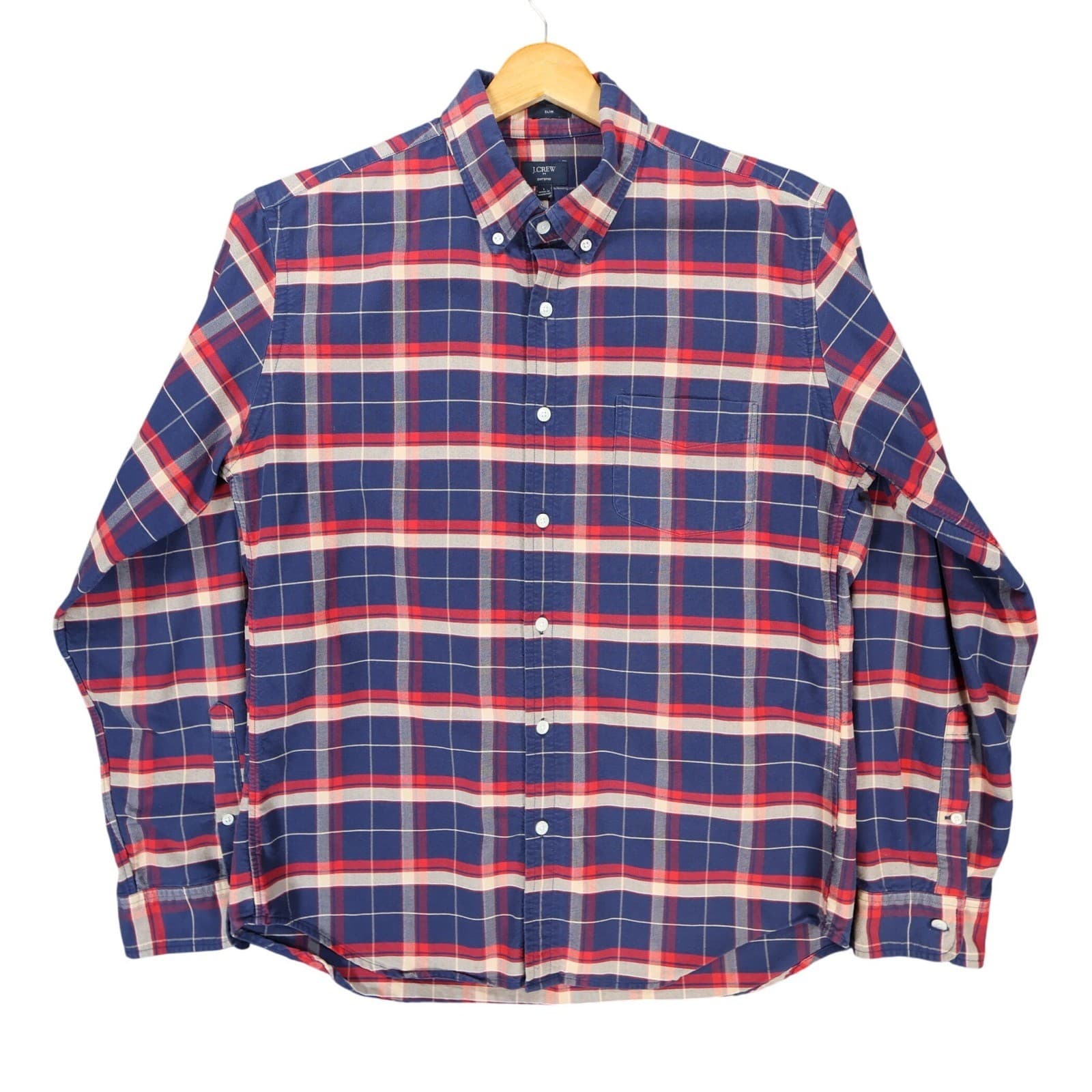 J.Crew Oxford Mens L Blue Excellent Plaid Button Down Shirt C4283