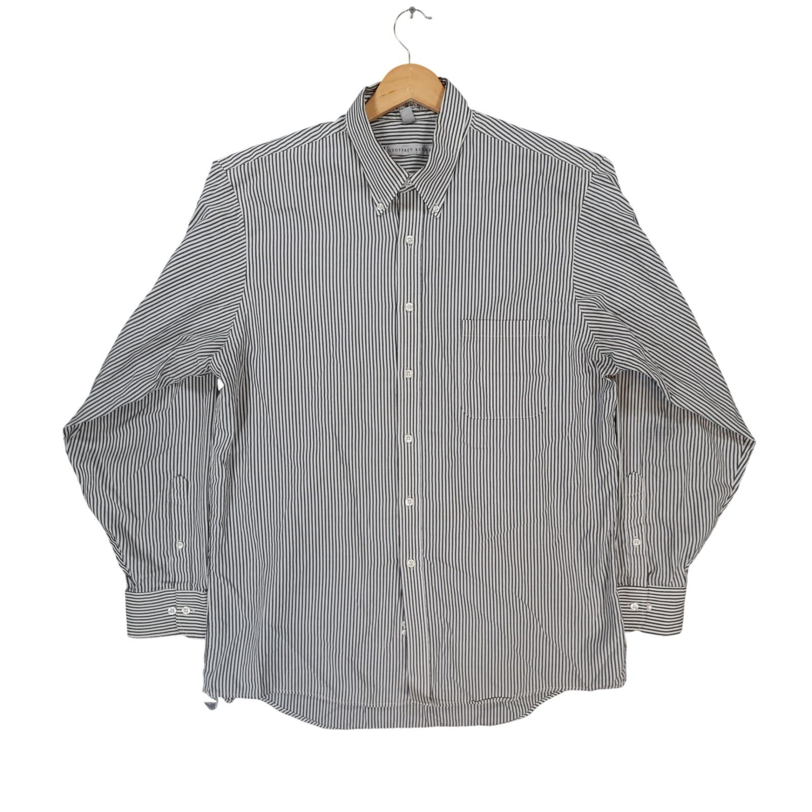 Geoffrey Beene Button Down Mens 16.5 34/35 Black White Excellent Pinpoint Oxford