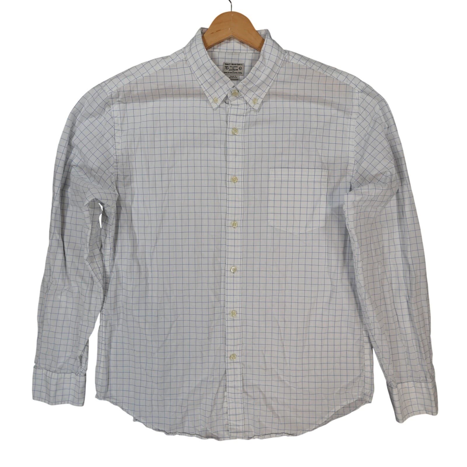 J.Crew Button Down Shirt Mens Large White Excellent Grid Check Long Sleeve