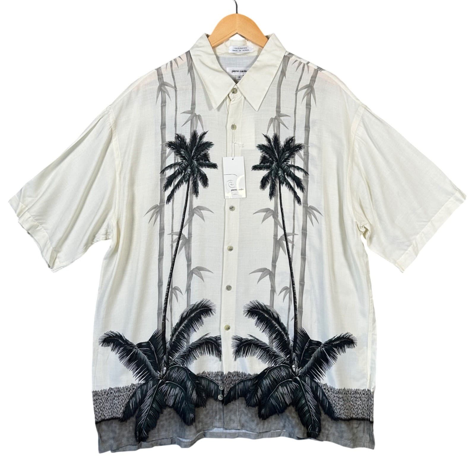 Pierre Cardin Mens XL Rayon Aloha Shirt Tropical Palm Tree Bamboo Print