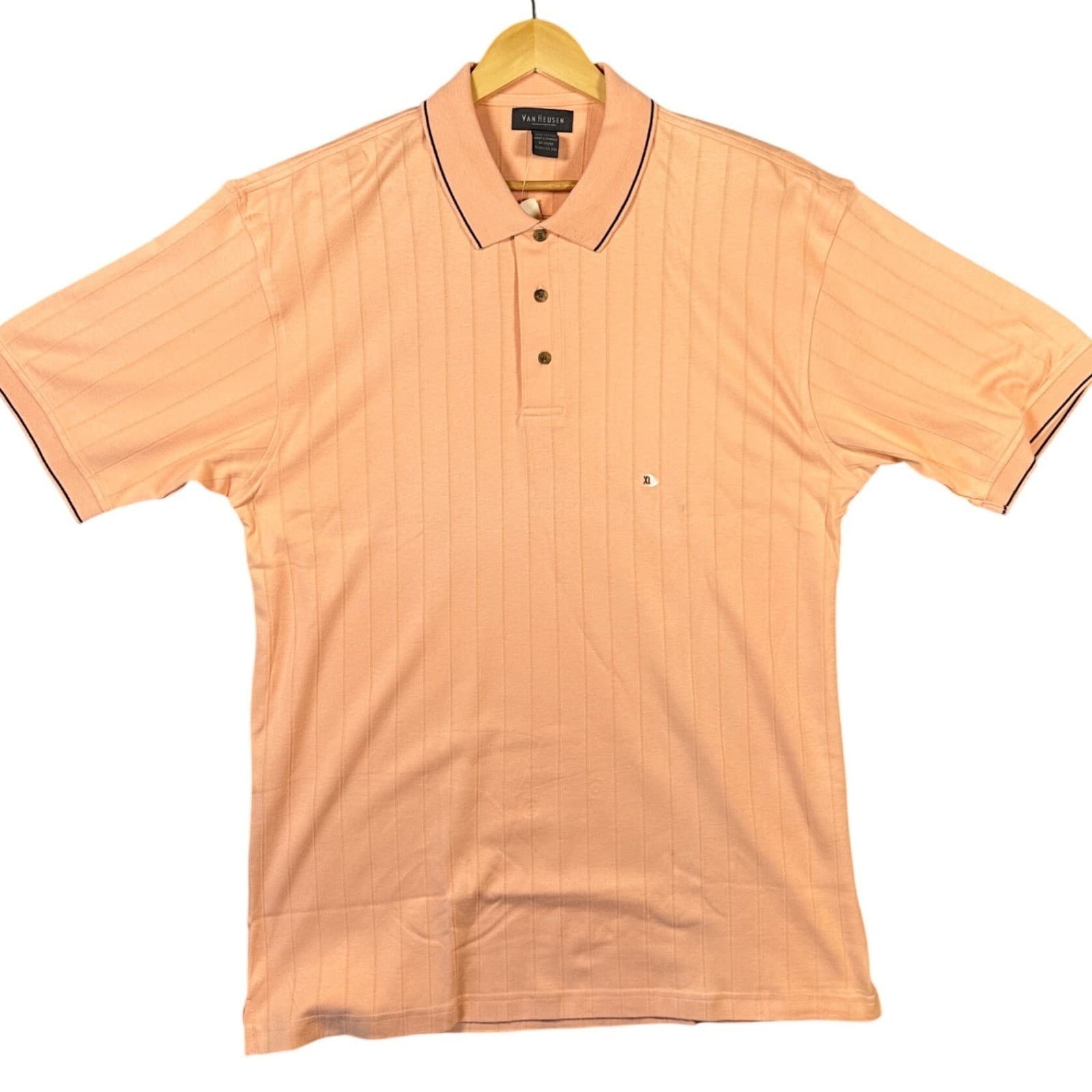 Van Heusen Mens Peach Pinstripe Short Sleeve Polo Shirt XL