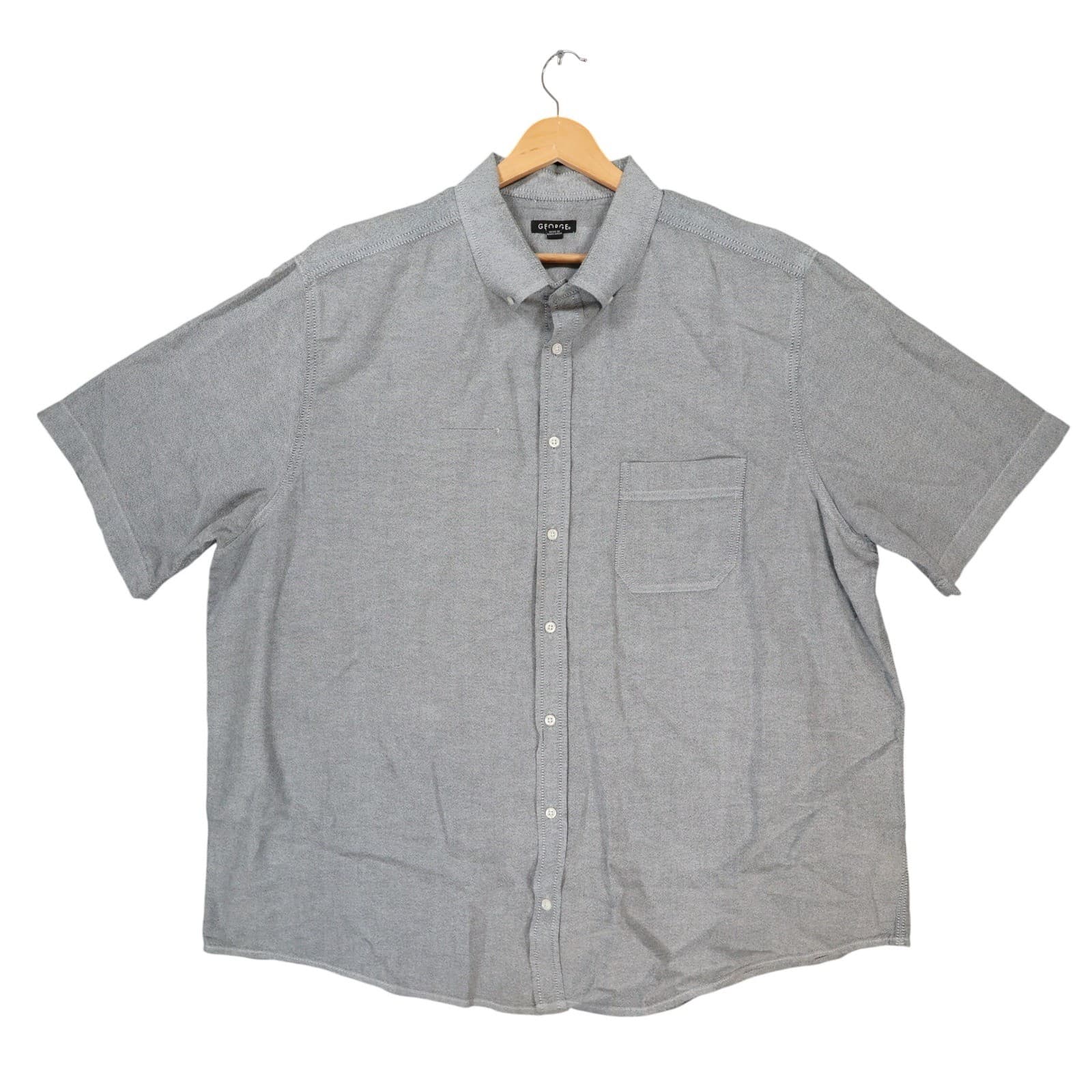 George Button Down Mens 2XL Grey Excellent Short Sleeve Oxford Shirt GM14Y056B