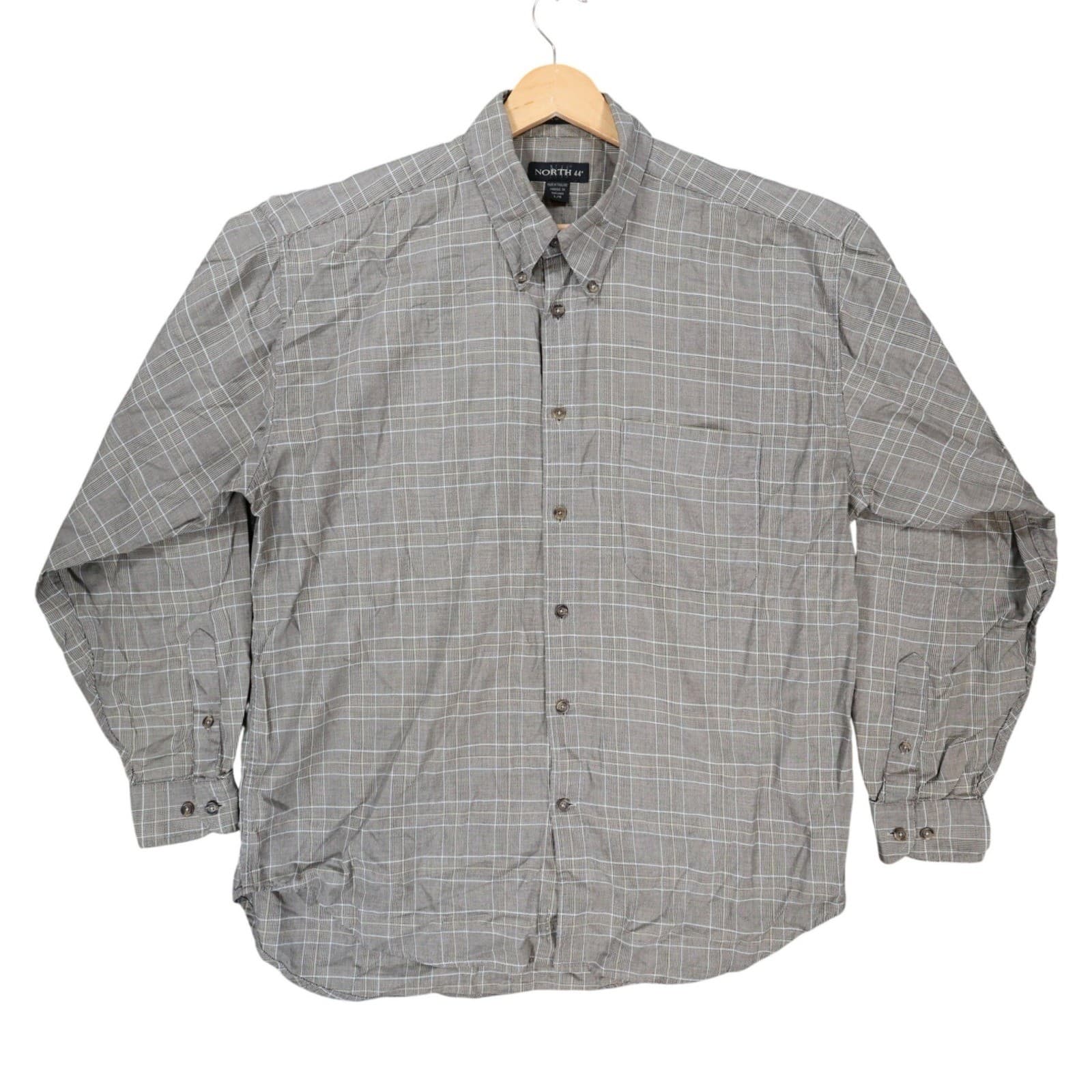 North 44 Button Up Mens L Brown Excellent Plaid Pattern