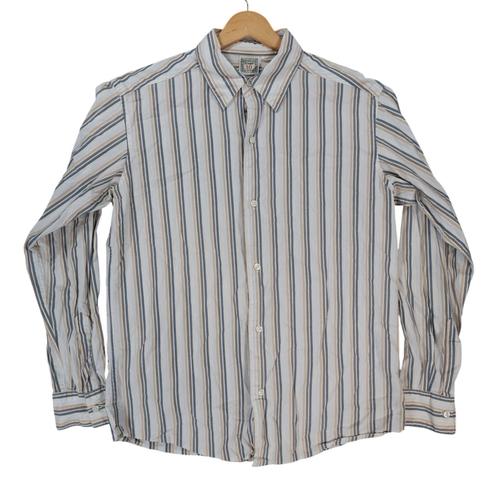 Stamp 10 Button Up Shirt Mens Medium Multicolor Excellent Striped Cotton