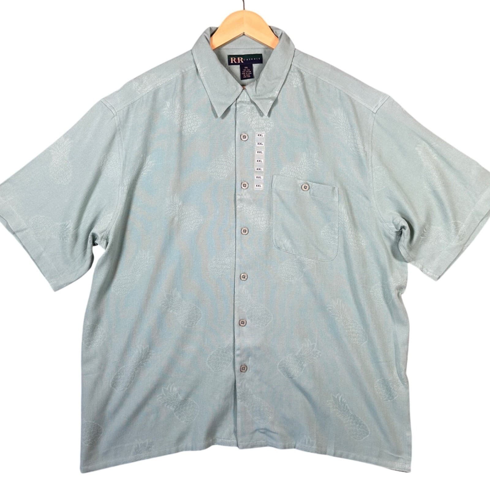 R&R Casuals Mens XXL Pineapple Print Short Sleeve Button Down Shirt