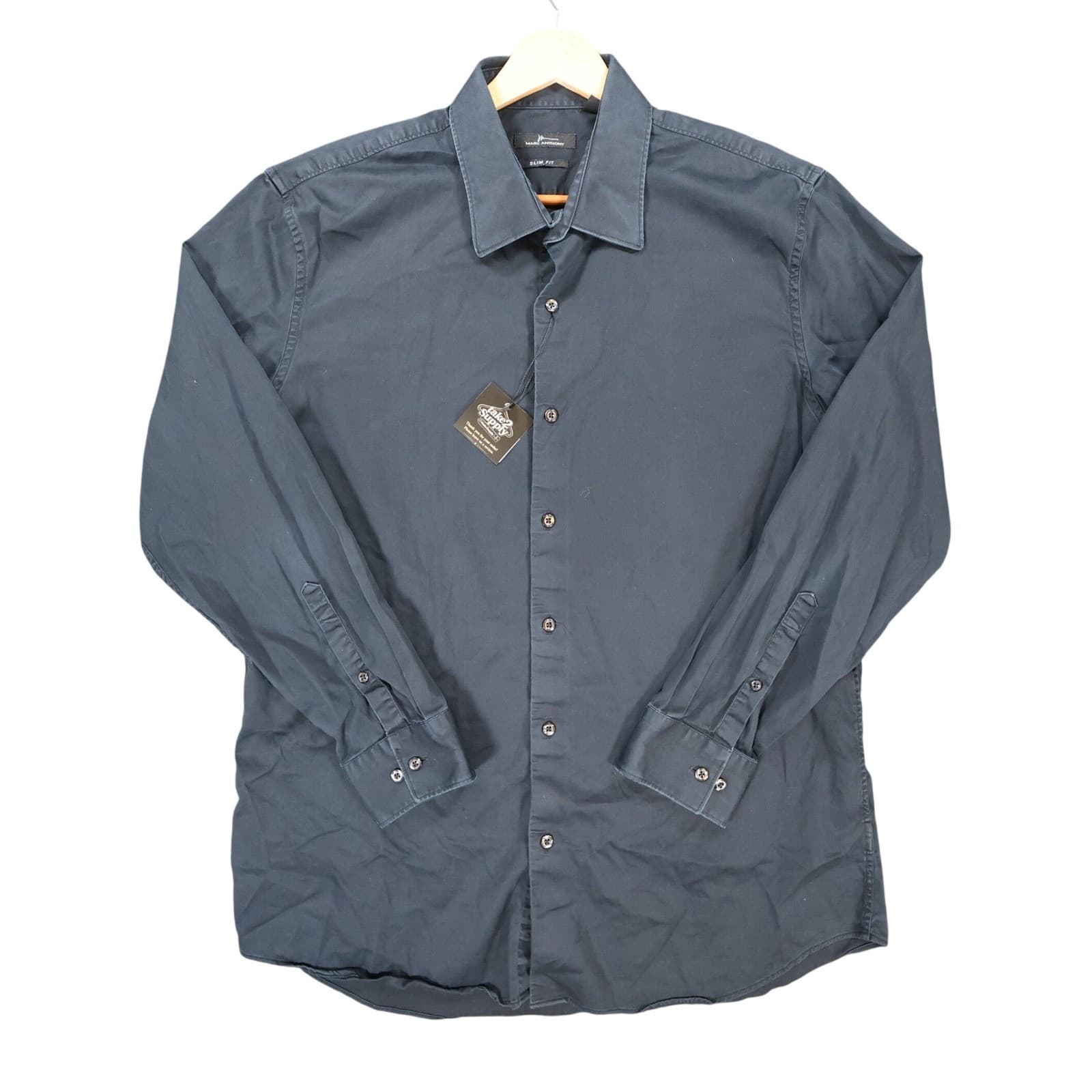 Marc Anthony Button Down Mens 17.5 Black Excellent Slim Fit Long Sleeve Shirt