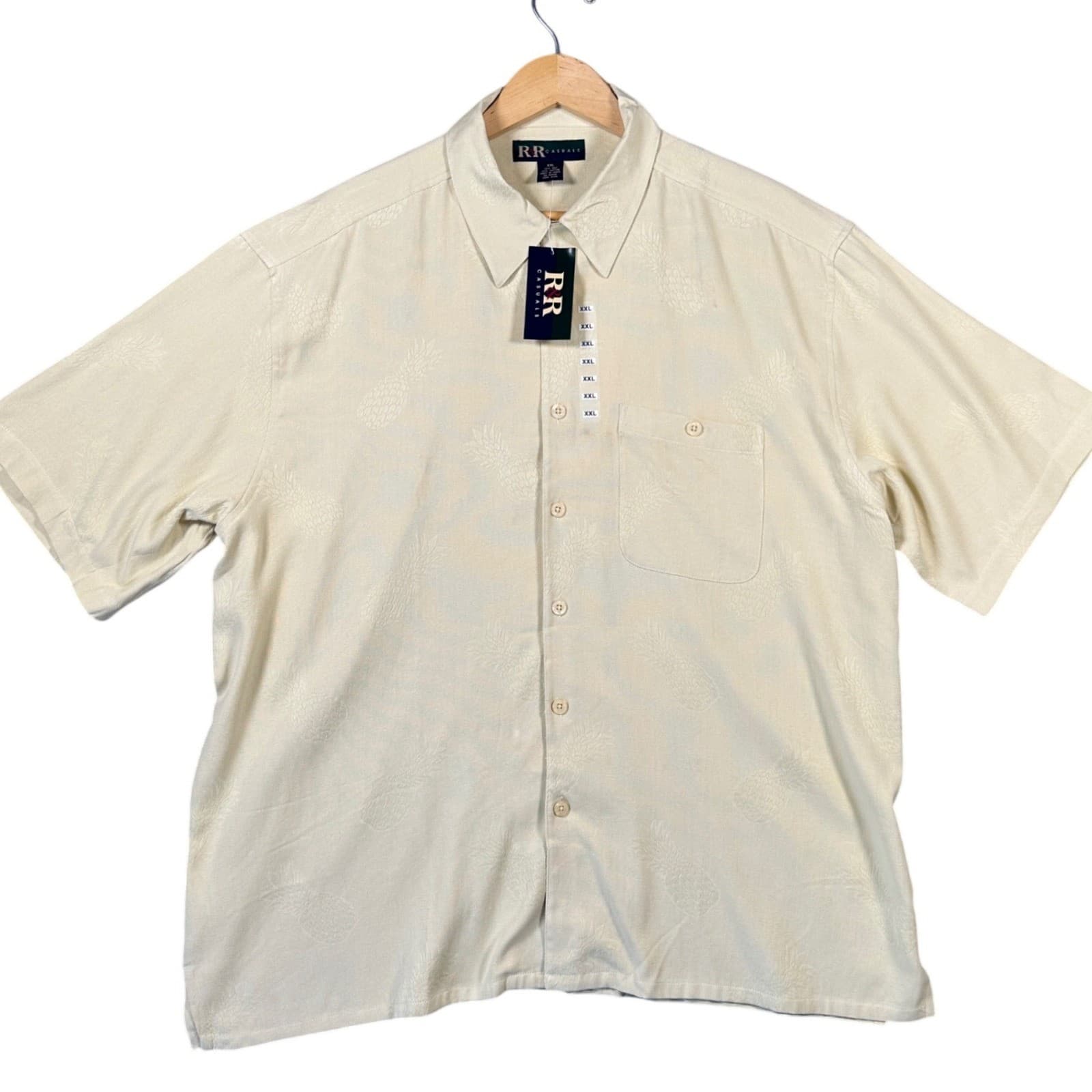 R&R Casuals Mens XXL Tan Pineapple Jacquard Short Sleeve Button Up Shirt