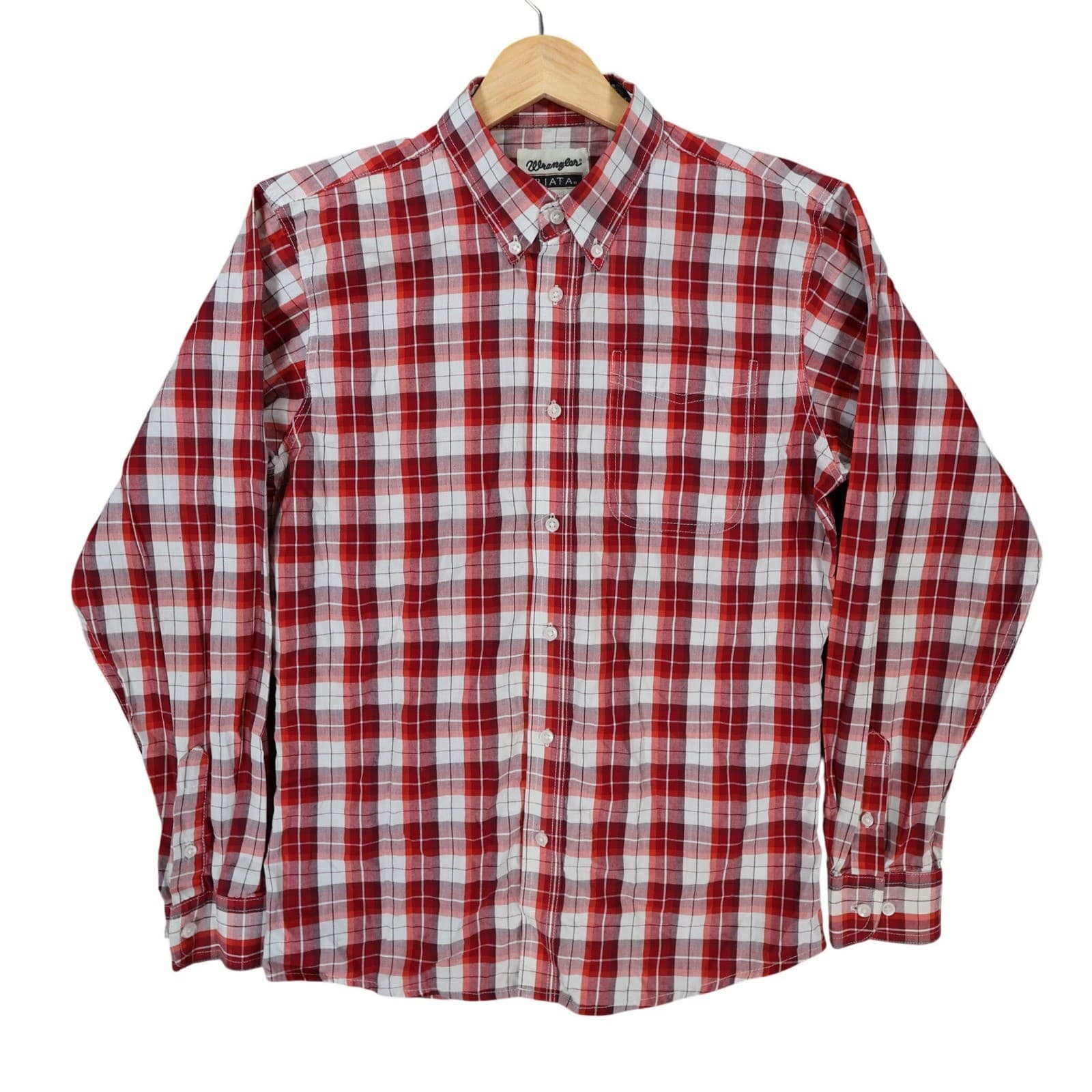 Wrangler Riata Button Down Mens XL Red Excellent Plaid Long Sleeve