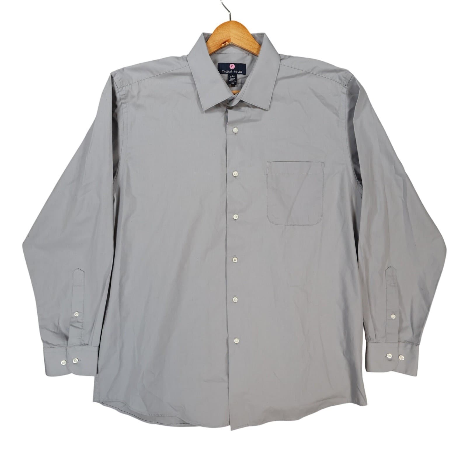 Thomas Stone Dress Shirt Mens L Grey Excellent Long Sleeve Button Up