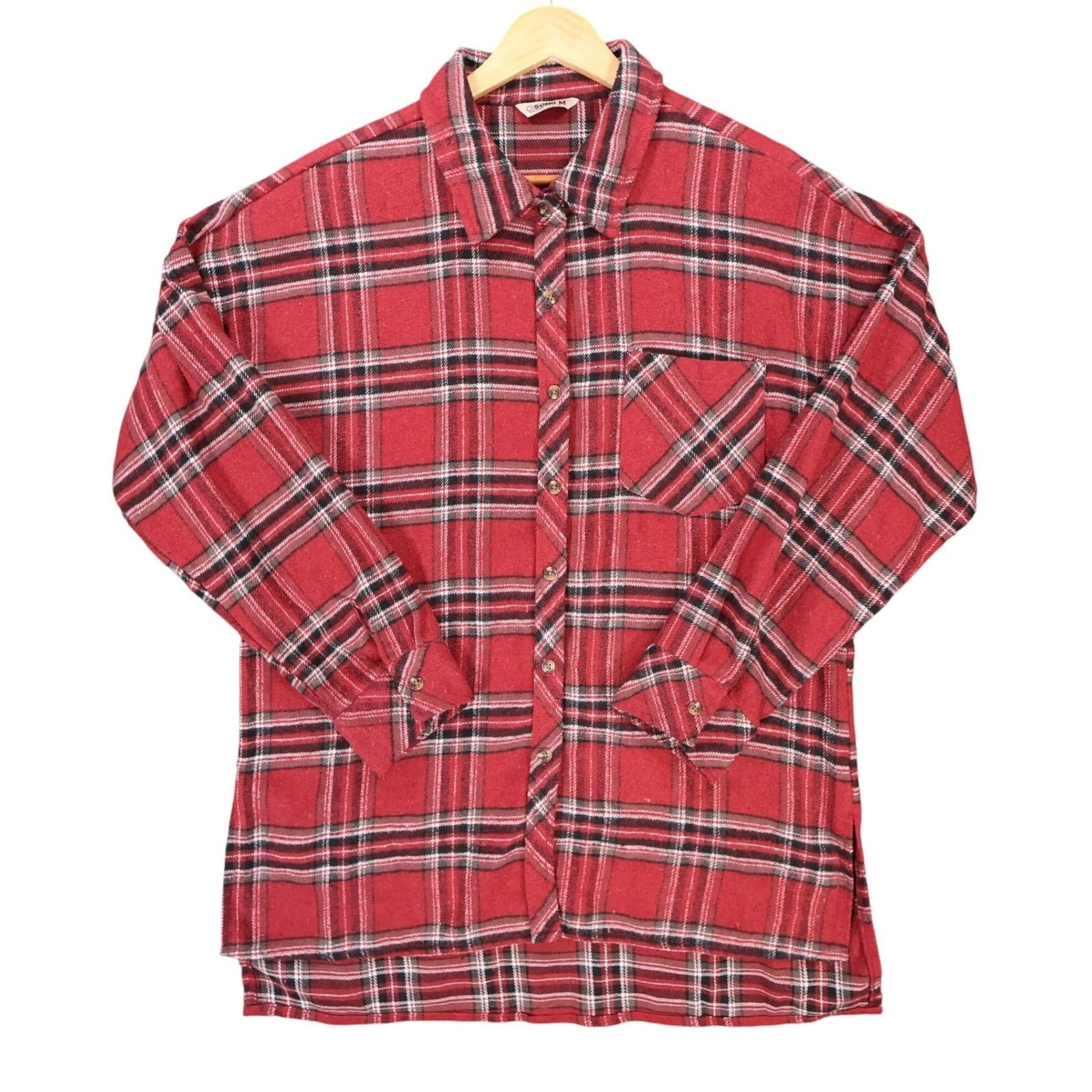 Ci Sono Flannel Button Up Womens Medium Red Excellent Plaid PTP74