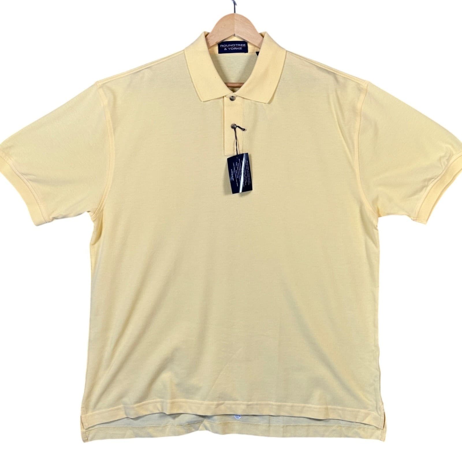 Roundtree & Yorke Mens Yellow Solid Short Sleeve Polo Shirt XL Cotton