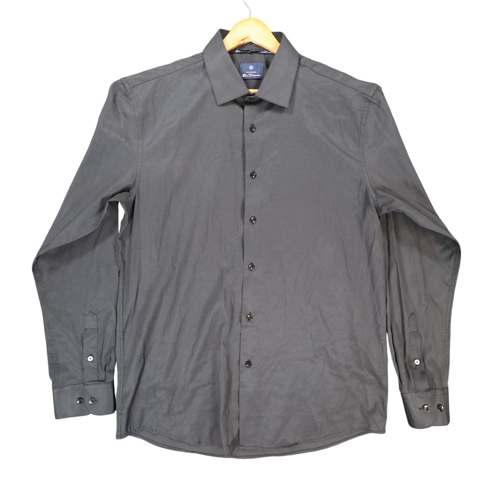 Ben Sherman Button Down Mens L Black Excellent Slim Fit Textured
