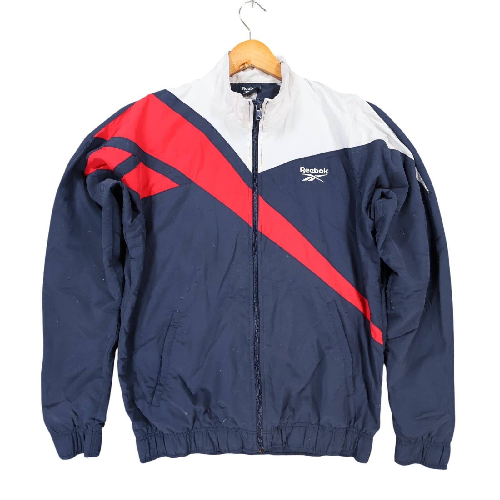 Reebok Windbreaker Mens S Navy Excellent Colorblock Zip Up