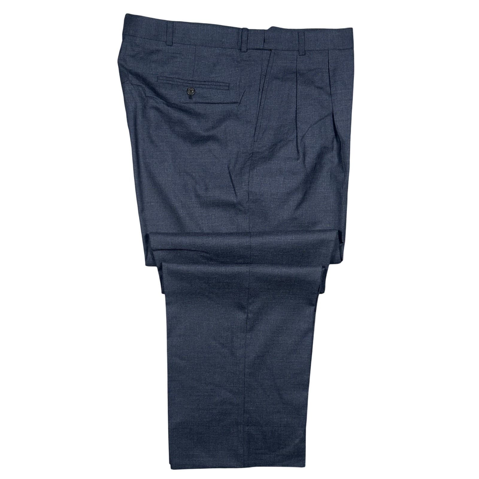 Lands End Dress Pants Mens 44 Long Navy Blue 100% Wool Pleated Straight