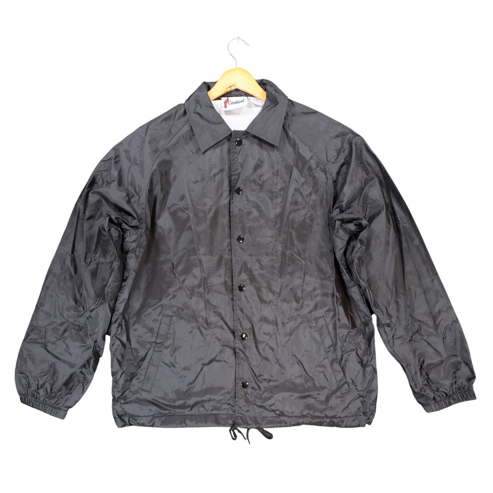 Cardinal Coach Jacket Mens Medium Black Excellent Windbreaker Snap Front