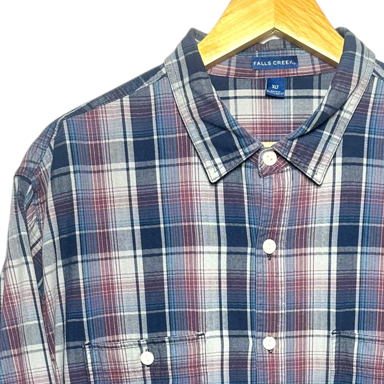 Falls Creek Men's XLT Blue Red Plaid Flannel Button Up Casual Shirt